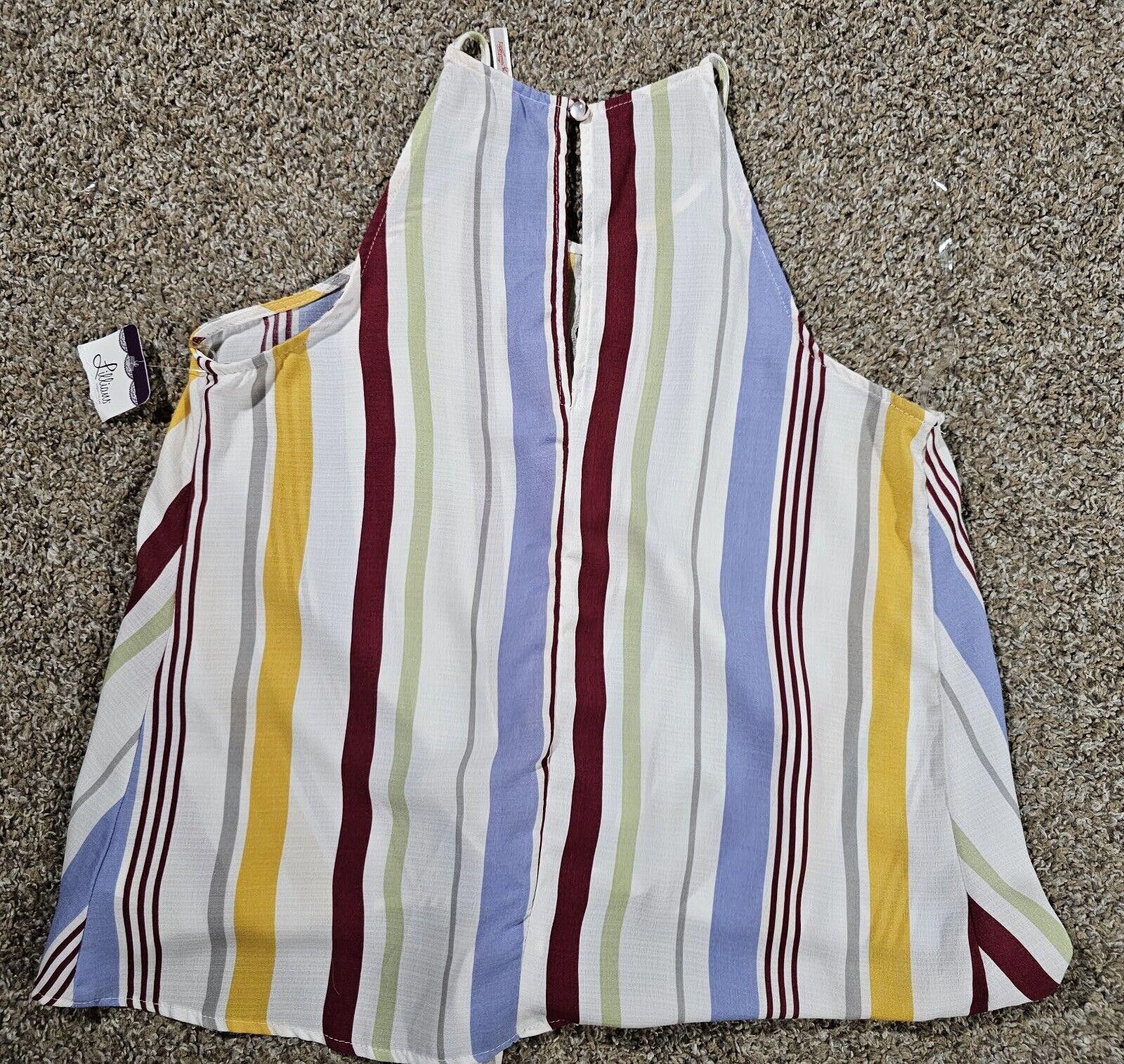 Designer My Story Blouse Top Size M Striped Tie Stretch NWT Lillian's Size M / US 6-8 / IT 42-44 - 5 Thumbnail