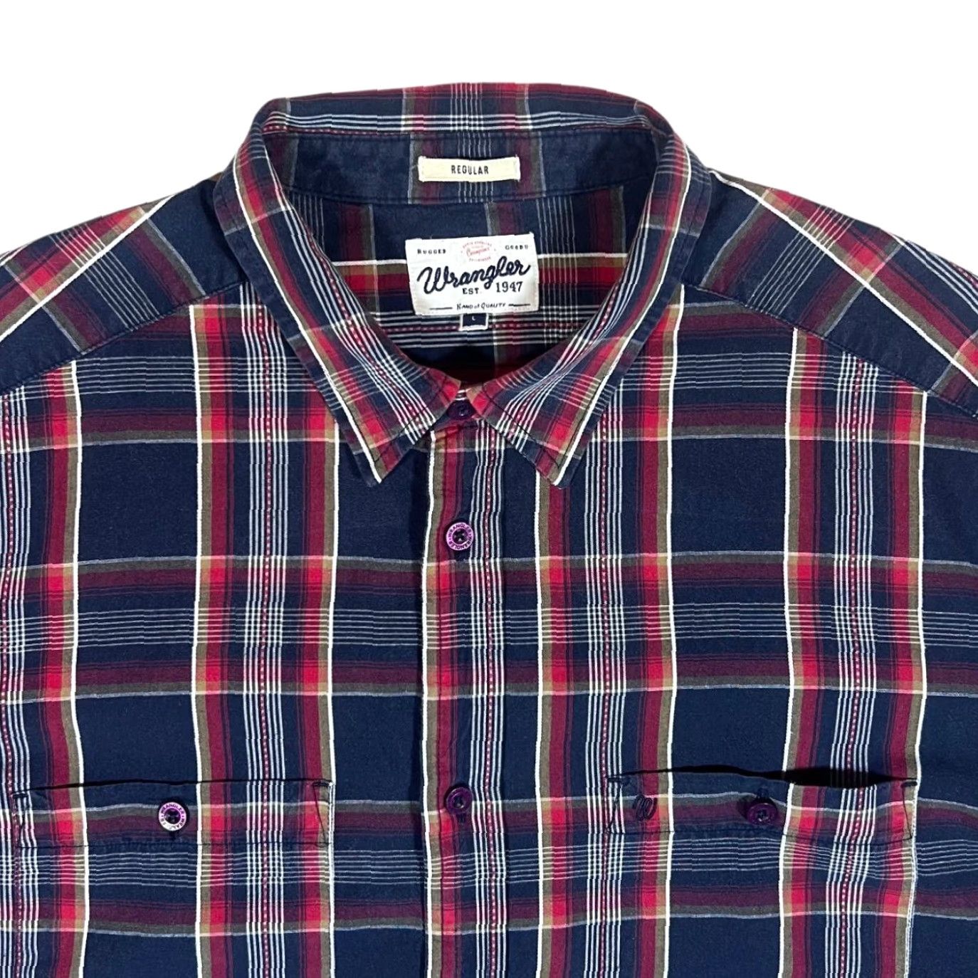 Wrangler WRANGLER Regular Navy Red Plaid Long Sleeve Cotton Shirt Large Shirt Mens Size US L / EU 52-54 / 3 - 2 Thumbnail