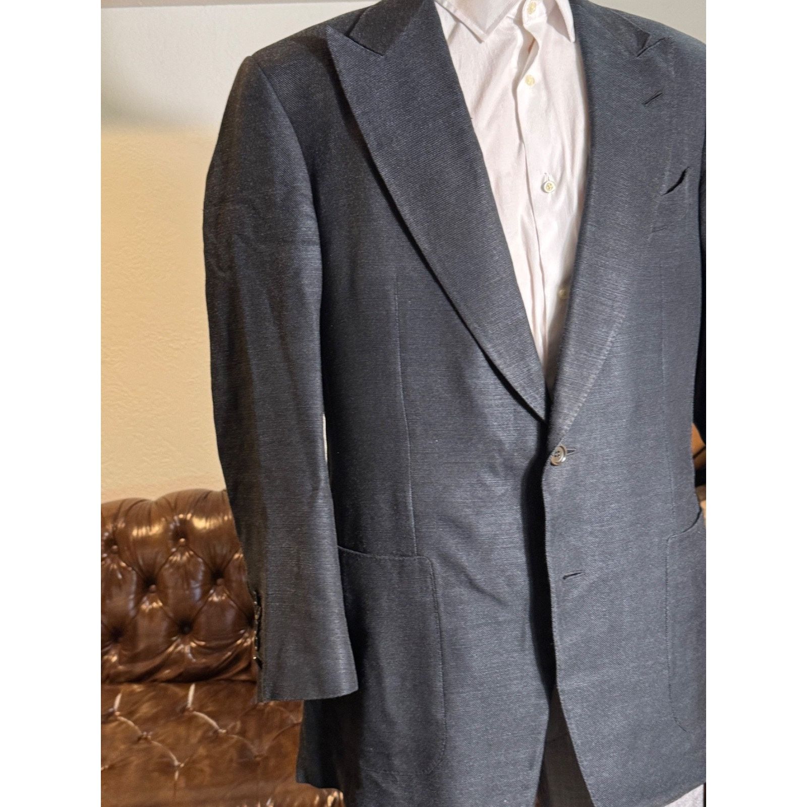 Tom Ford Tom Ford Black Silk Textured Peak Lapel Blazer 54 44R Size 44R - 2 Thumbnail