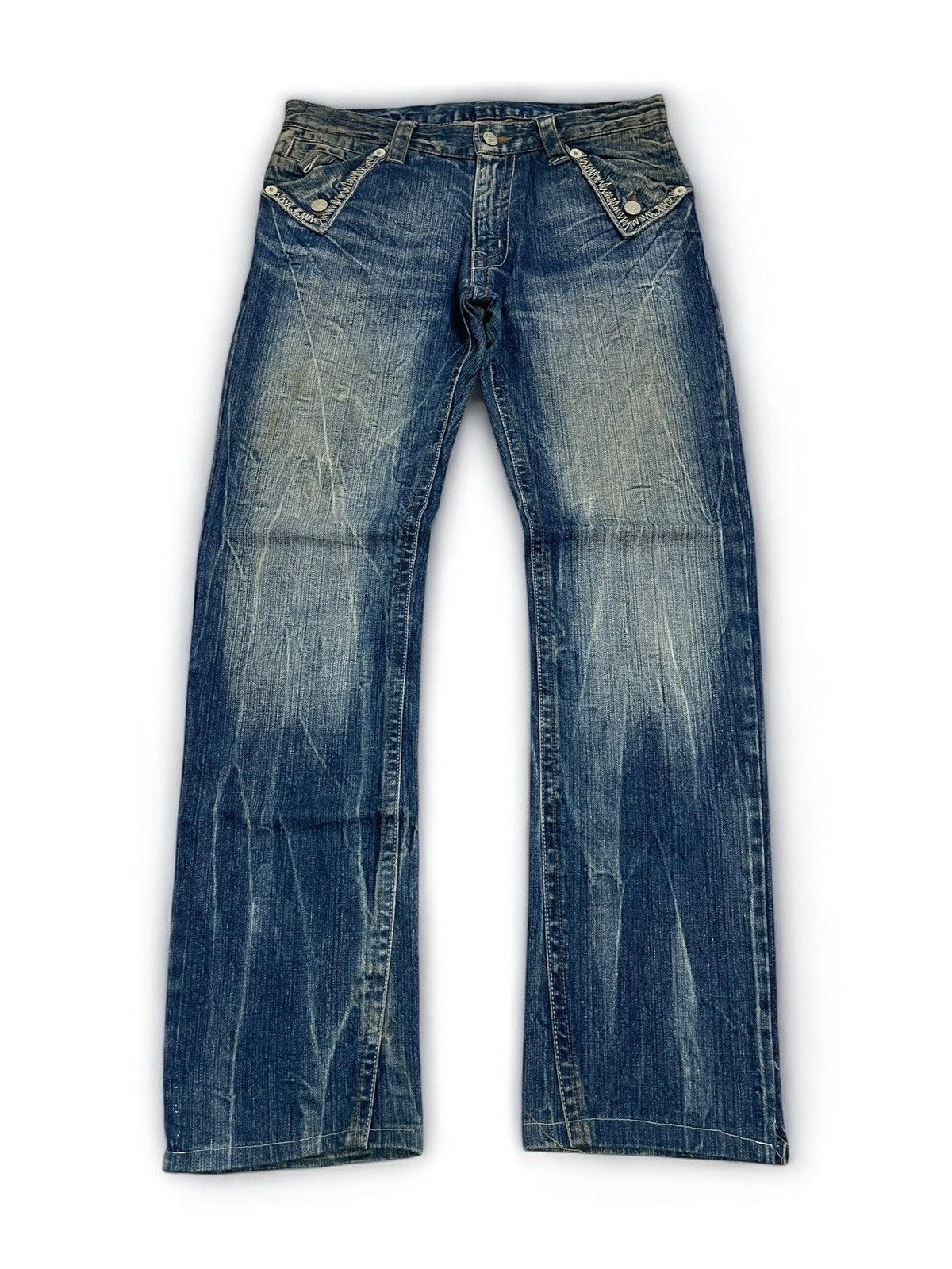 If Six Was Nine Raw Muddy Lightning Whisker Hard Stiching Buckle Back Denim Size US 30 / EU 46 - 2 Thumbnail