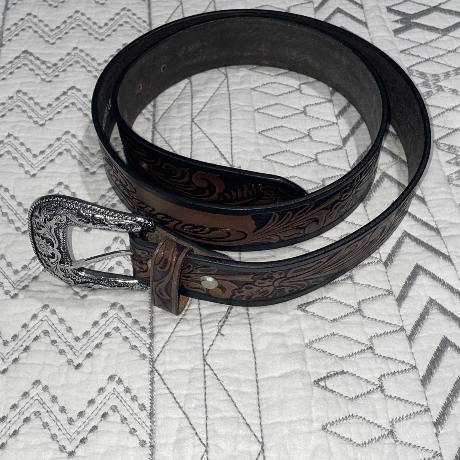 Other Western style Hand Tooled Leather Belt Size ONE SIZE - 3 Thumbnail