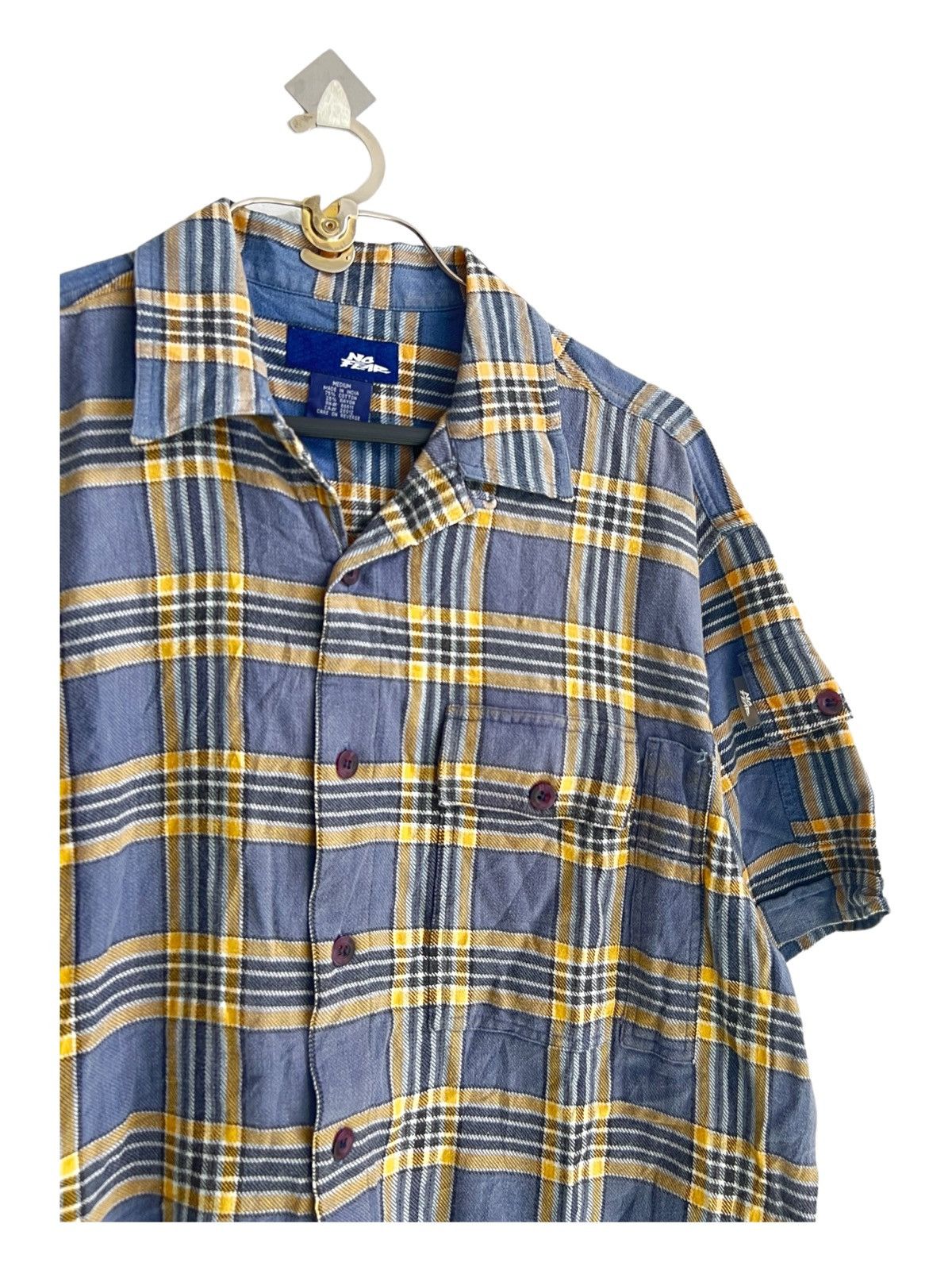 Garment Reproduction of Workers × Hook-Ups × No Fear Y2K No Fear Rayon Blend Madras Plaid Worker 🛹 Flannel Shirt Size US M / EU 48-50 / 2 - 4 Thumbnail