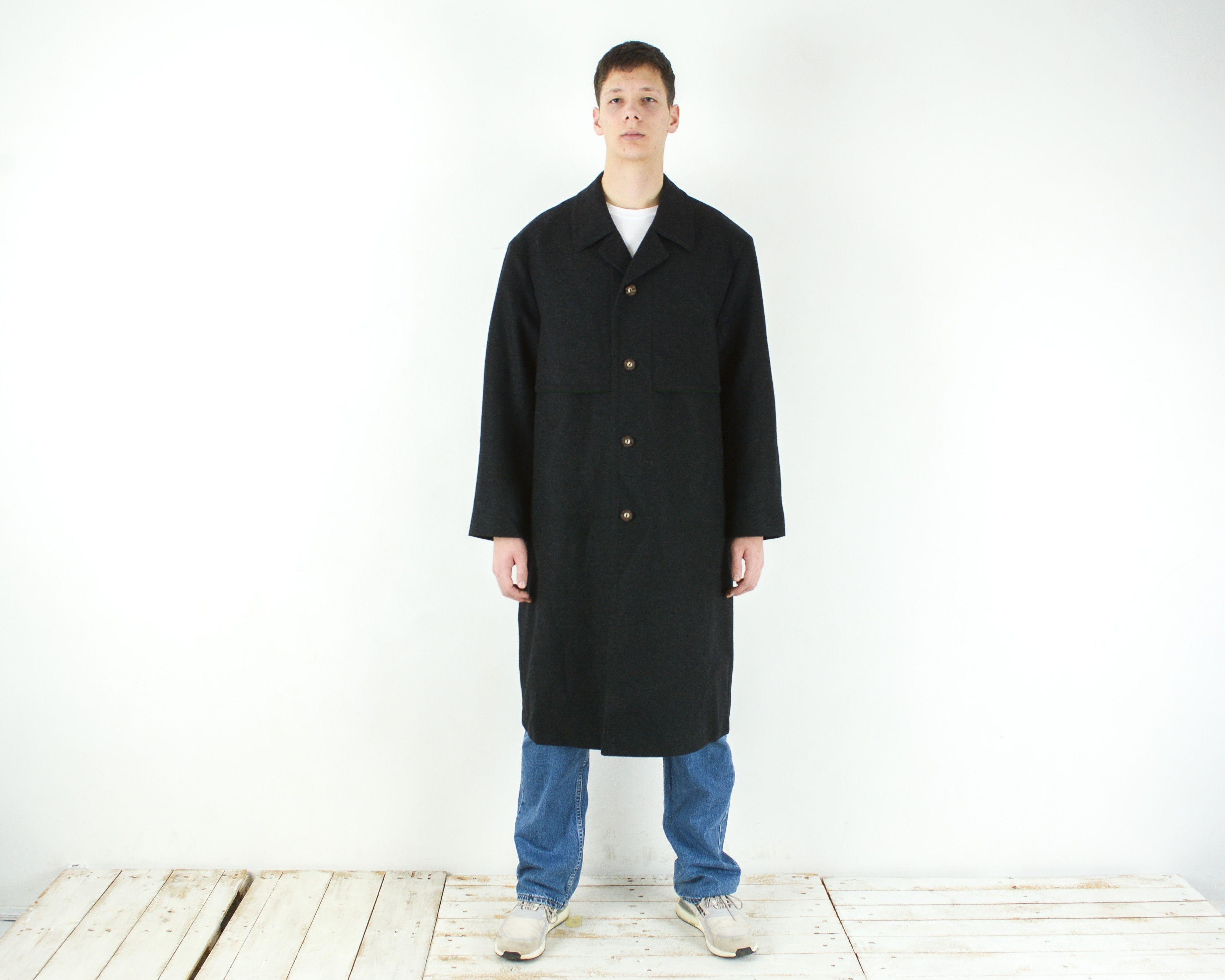 image of Vintage Westbury Bavaria Loden L Wool Trench Jacket Overcoat Warm in Black, Men's (Size Large)
