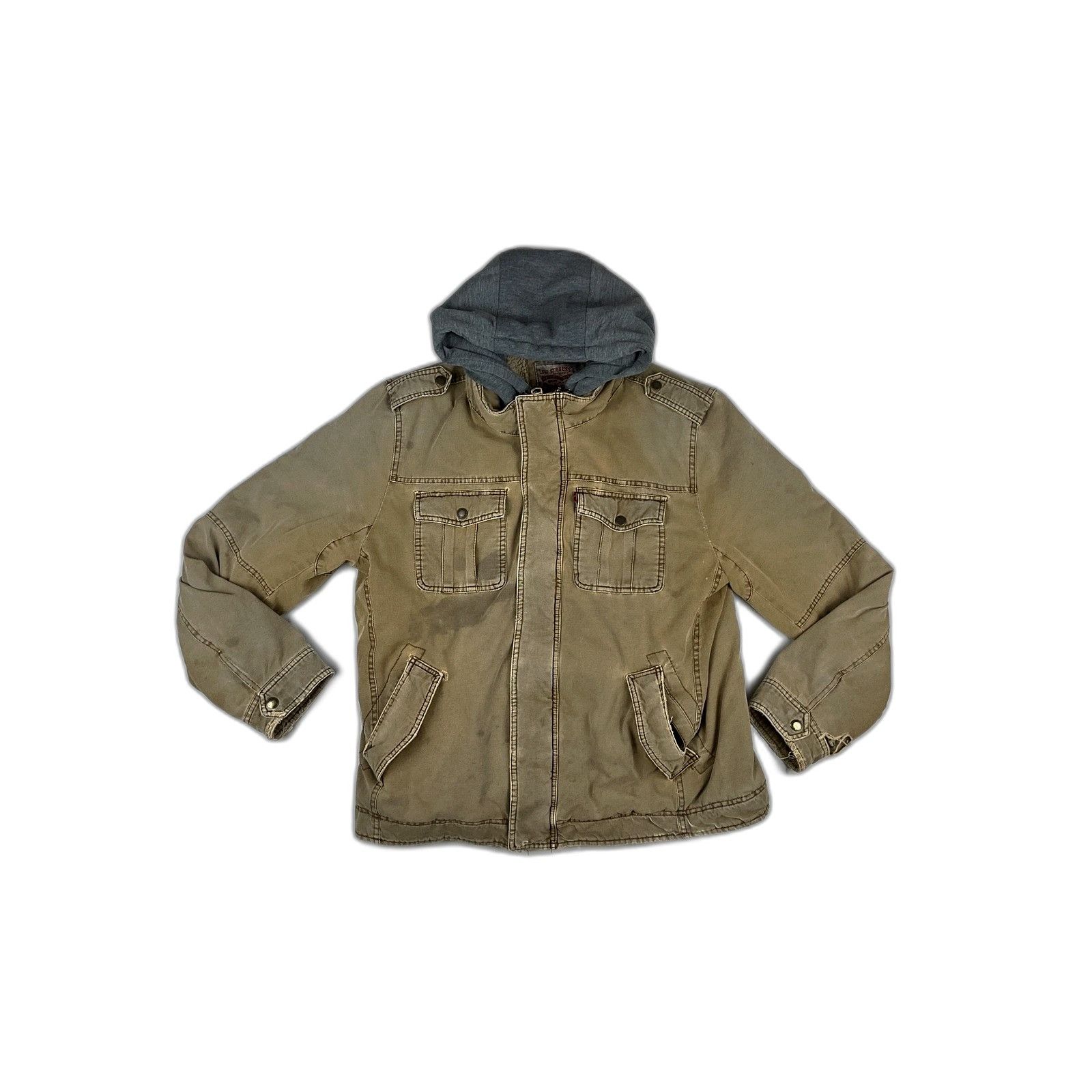Levi's Levis Hooded Canvas Sherpa Field Jacket Mens XL Tan Workwear Size US XL / EU 56 / 4 - 1 Thumbnail
