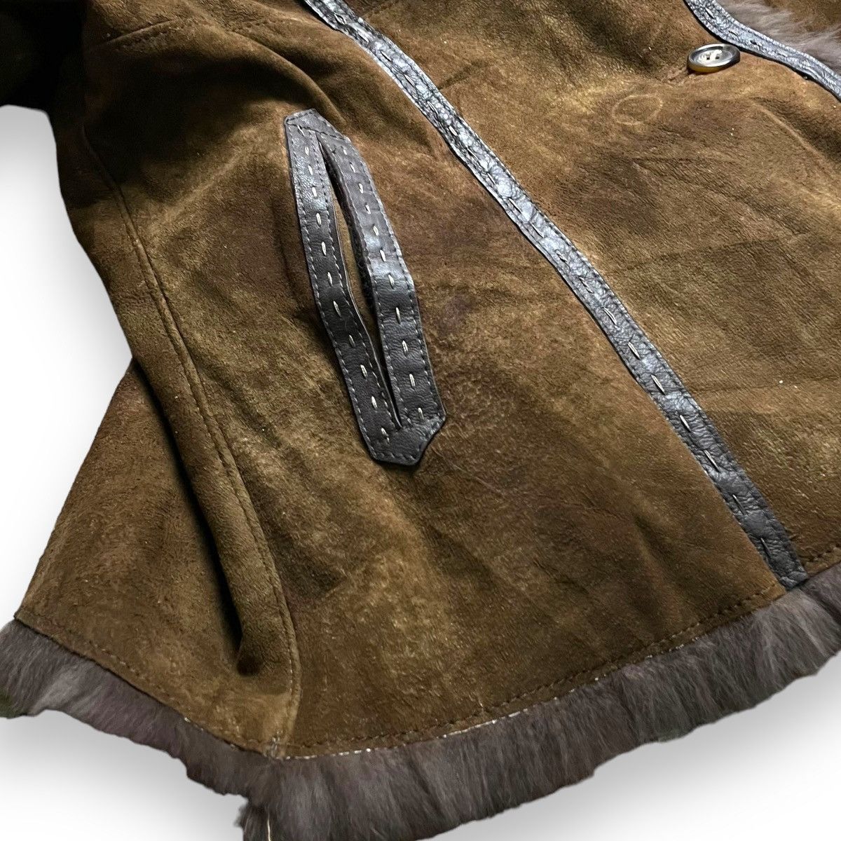 If Six Was Nine VINTAGE SPANISH RABBIT SHEEP LEATHER BLUE FOX FUR JACKET Size M / US 6-8 / IT 42-44 - 11 Thumbnail