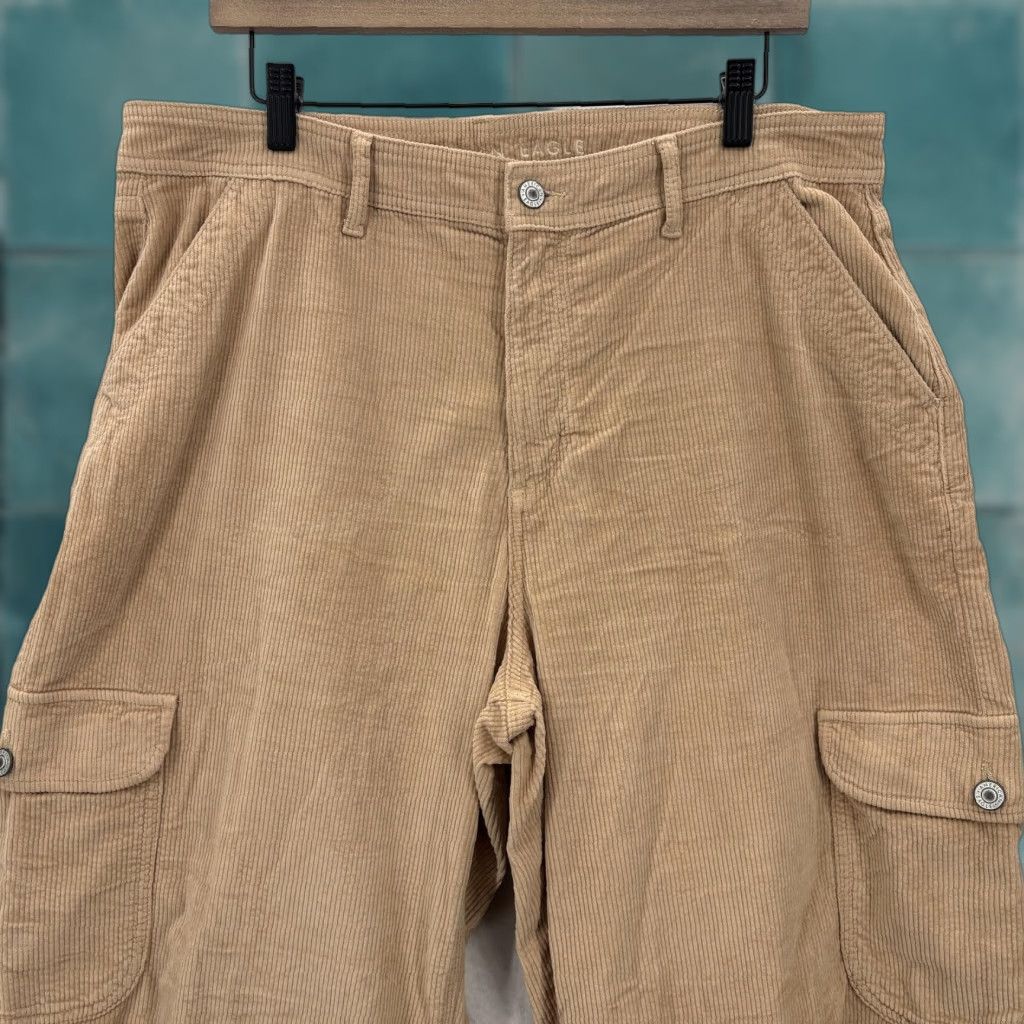 American Eagle Outfitters VINTAGE American Eagle Pants Womens 16 Beige Corduroy Super High Rise Wide Leg Cargo Y2K Size 38" / US 16 / IT 52 - 1 Thumbnail