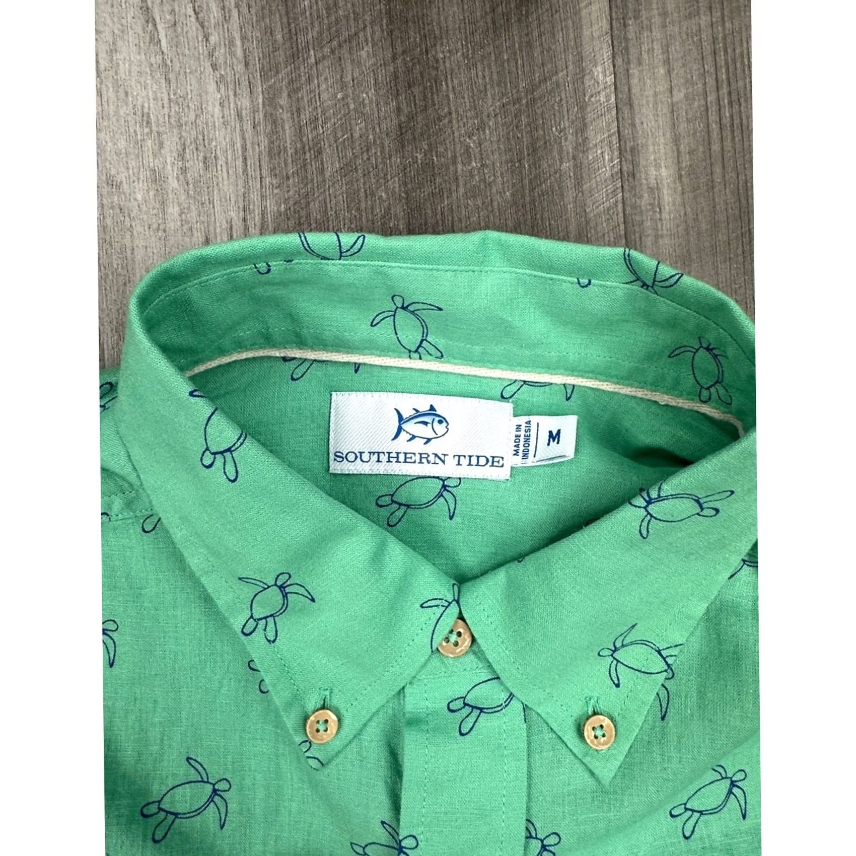 Southern Tide Southern Tide Linen Blend Turtle Cove Short Sleeve Sport Button Down - M Jade Green Men Shirts Mens Size US 31 - 6 Thumbnail