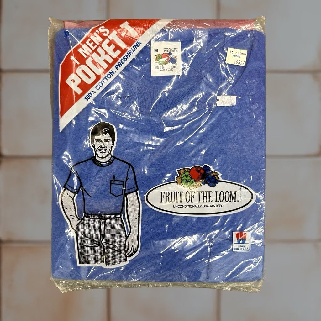 Fruit Of The Loom VINTAGE Fruit of the Loom T-Shirt Pocket Short Sleeve USA Mens Medium Royal Blue Blue Cotton NOS 80s Regular Size US M / EU 48-50 / 2 - 1 Thumbnail