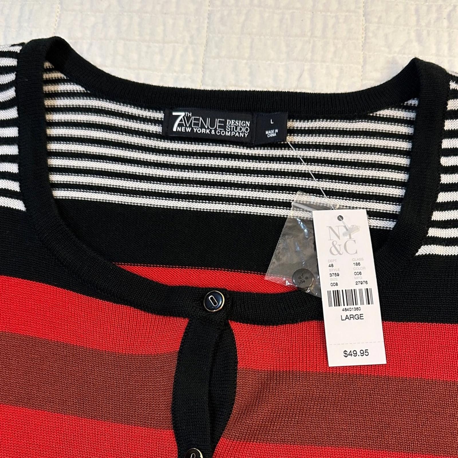 Other NY & Co Large Knit Cardigan Striped Cardigan Button NWT Size L / US 10 / IT 46 - 3 Thumbnail