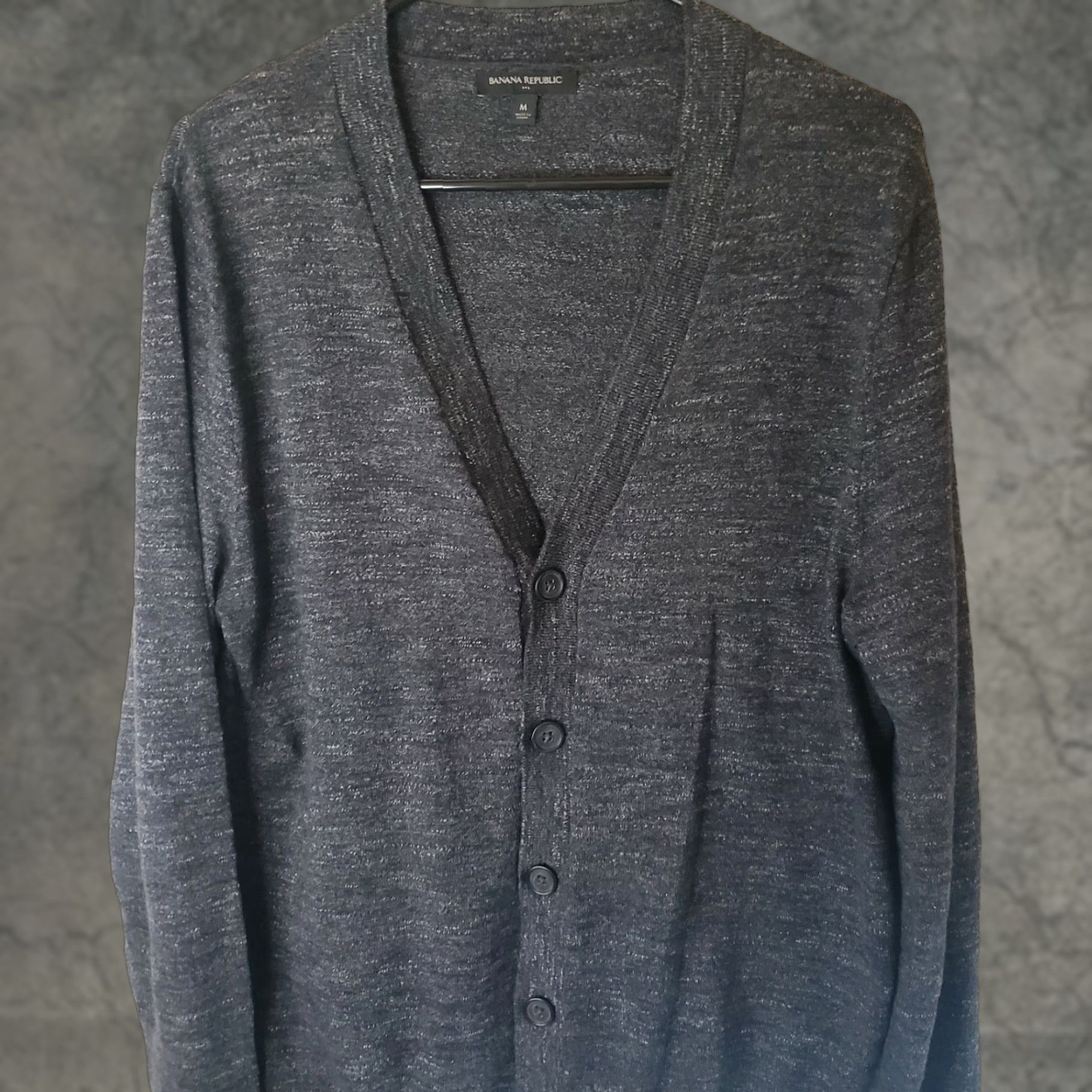 Banana Republic Banana Republic Men's Cardigan Sweater V-Neck L Charcoal Gray Cotton Pockets Knit Size US L / EU 52-54 / 3 - 1 Thumbnail