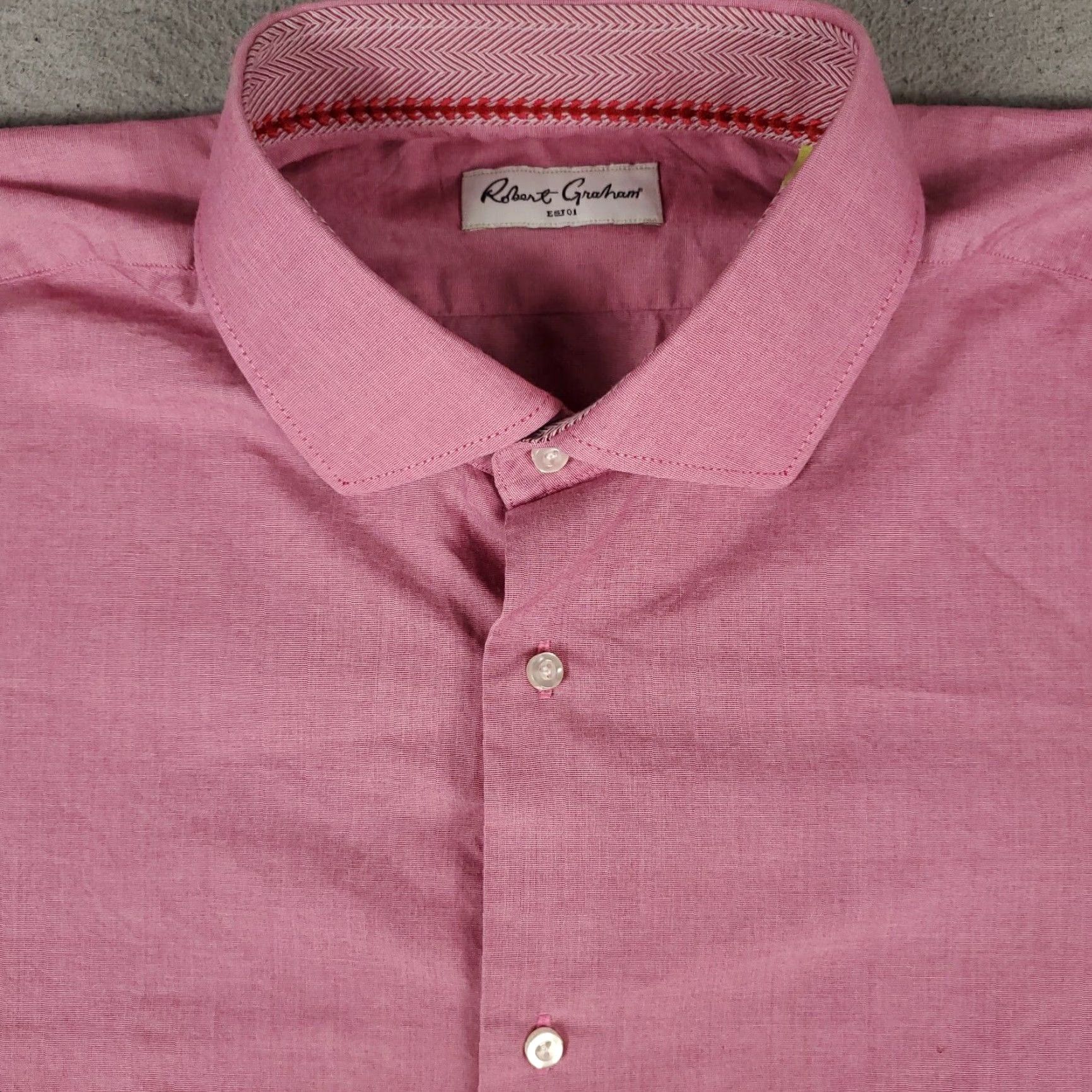 Robert Graham VINTAGE Robert Graham Dress Shirt Mens Large 17.5 Red Cotton Long Sleeve Business Casual Formal Size 46R - 2 Thumbnail