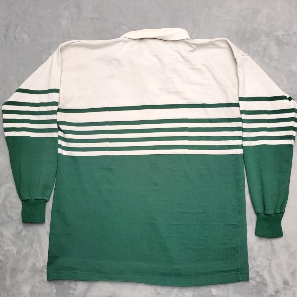 Vintage VINTAGE Peerless Gangrenes Rugby Shirt Mens Large Green Striped 80s Australia Old Boys Polo Jersey Long Sleeve Collar Mens Size US M / EU 48-50 / 2 - 5 Thumbnail