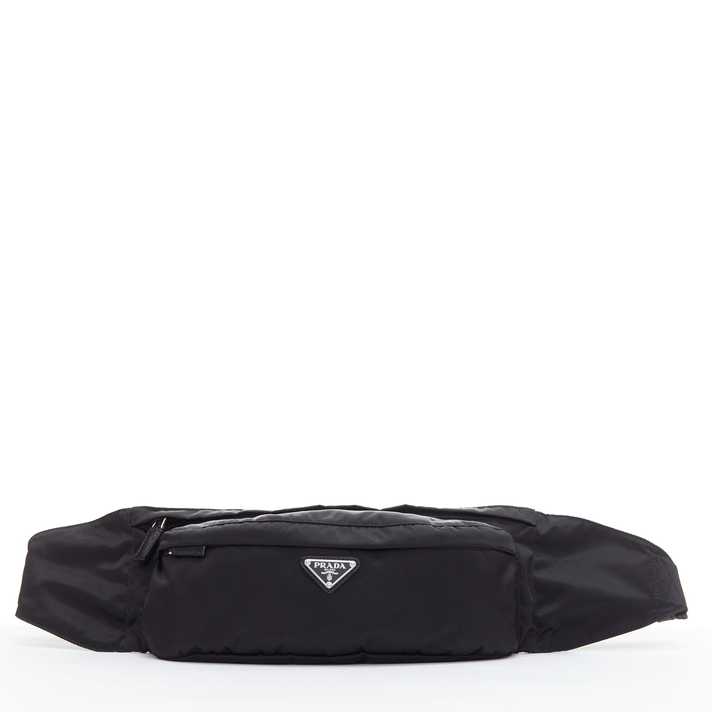 Prada PRADA black nylon silver logo triangle buckle belt bag Size ONE SIZE - 1 Thumbnail
