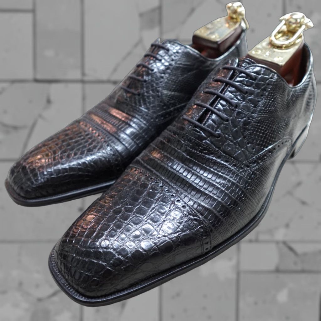 Mezlan Mezlan Shoes 12 Black Crocodile Cap Toe Oxford Lace Exotic Made in Spain Mens Leather Cap Toe Oxford Shoes Black 12 Mezlan Shoes Spain Men Size ONE SIZE - 1 Thumbnail