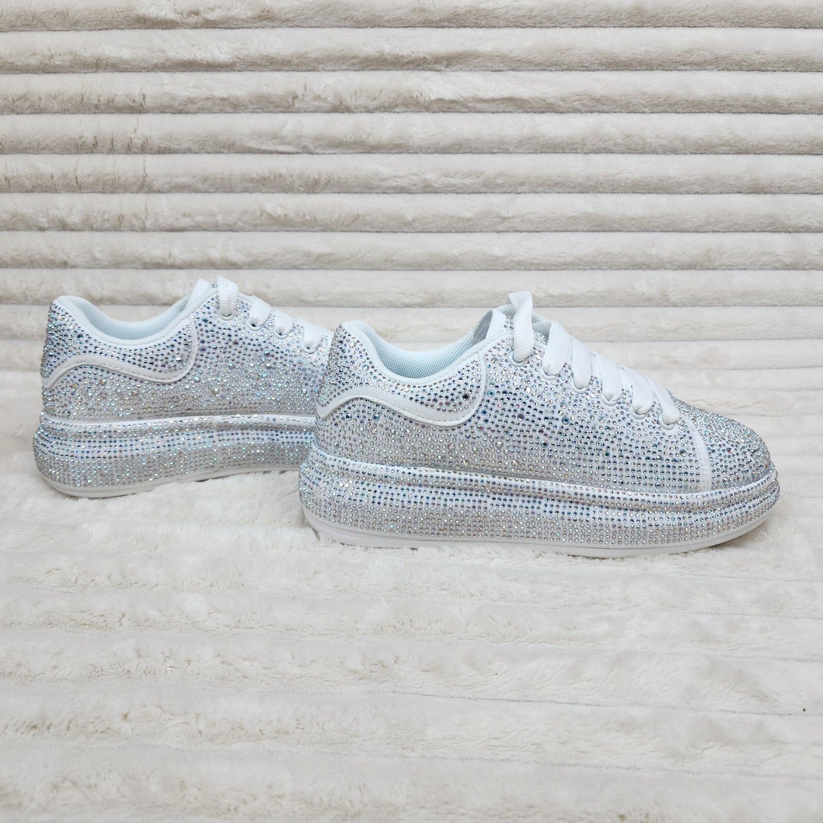 Other Dazzle Cush White Rhinestone Platform Sneakers Tennis Shoes Size US 6 / IT 36 - 4 Thumbnail
