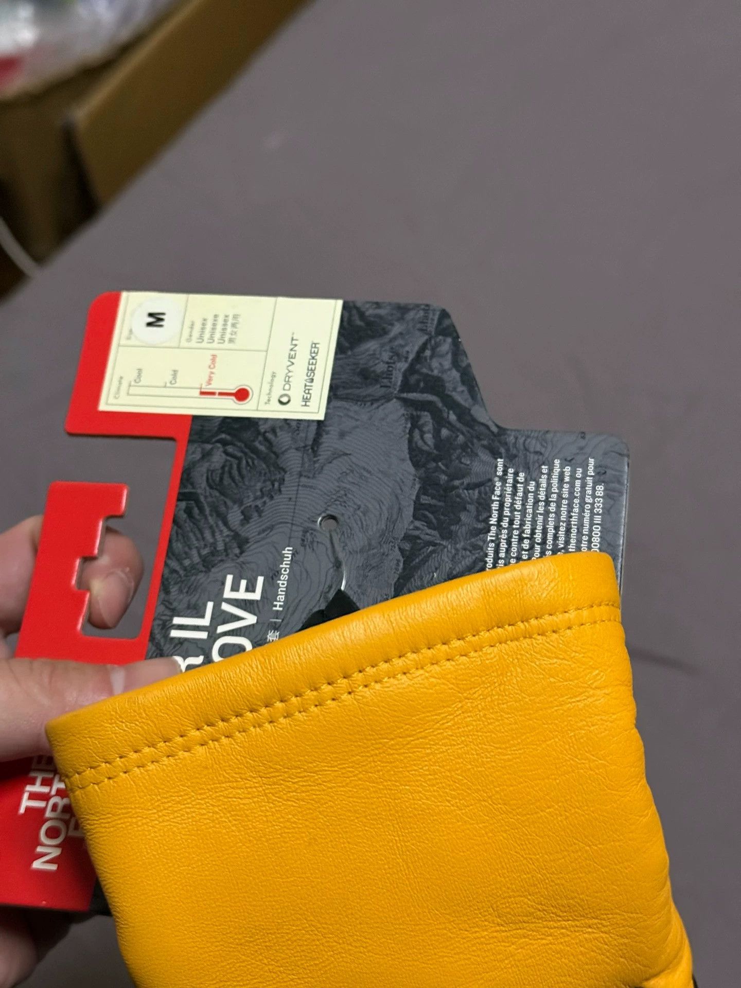 The North Face TNF Yellow Leather Gloves M New With Tags Size ONE SIZE - 2 Thumbnail