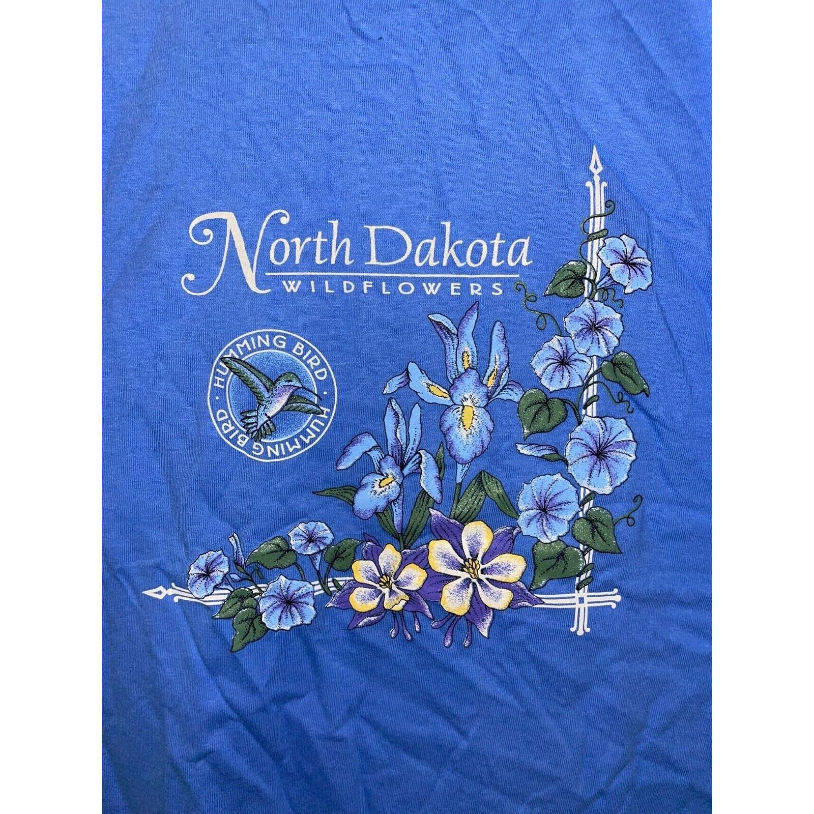 Anvil Vintage North Dakota Shirt Wildflowers Blue Bird Large 90s Size US L / EU 52-54 / 3 - 2 Thumbnail