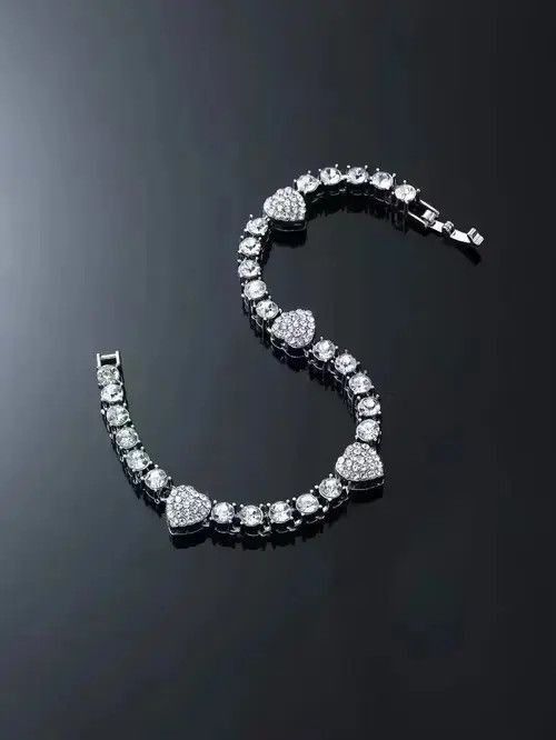 Vintage Retro Punk Rhinestone Heart Bracelet Chain Size ONE SIZE - 3 Thumbnail