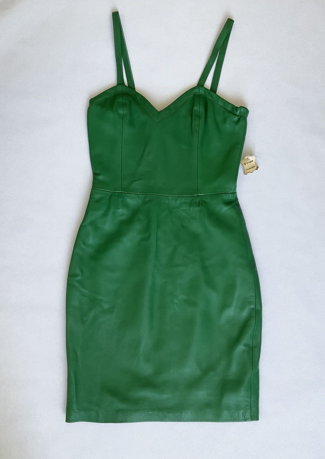 Vintage Green leather mini dress Size S / US 4 / IT 40 - 1 Thumbnail
