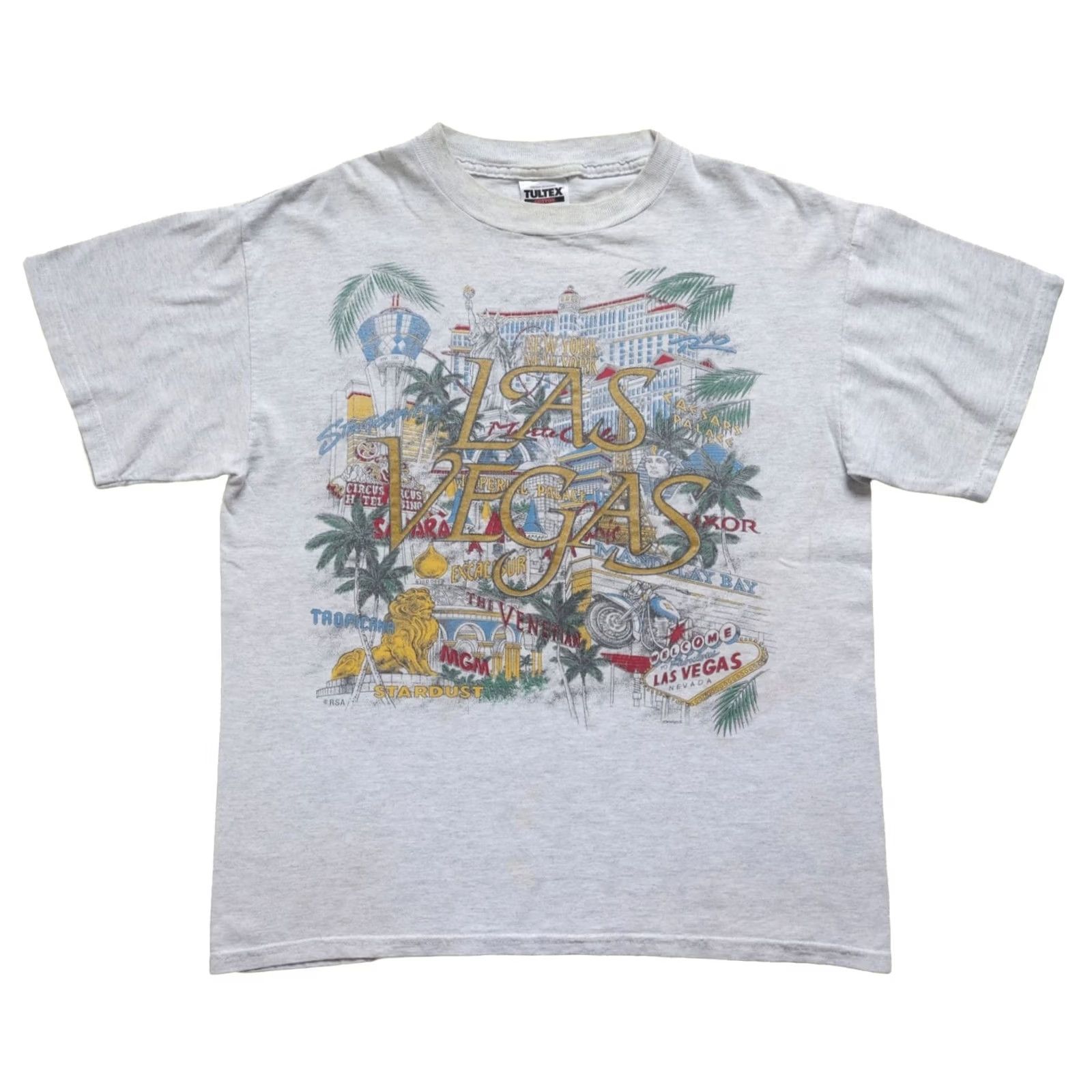 Tultex VINTAGE Tultex Las Vegas VTG 90s AOP All Over Print Graphic Gray Cotton T Shirt SZ M Mens 90s Size US M / EU 48-50 / 2 - 2 Thumbnail