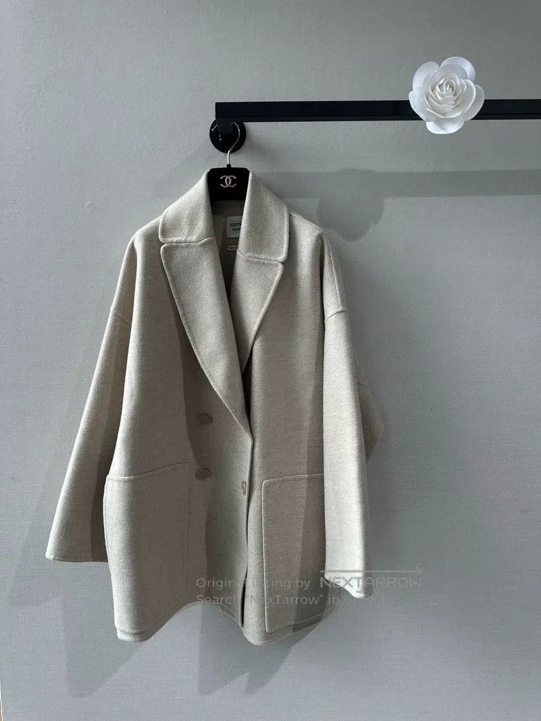 Hermes 100% Cashmere Goat Fur Navy Blue Coat in Oatmeal Co
