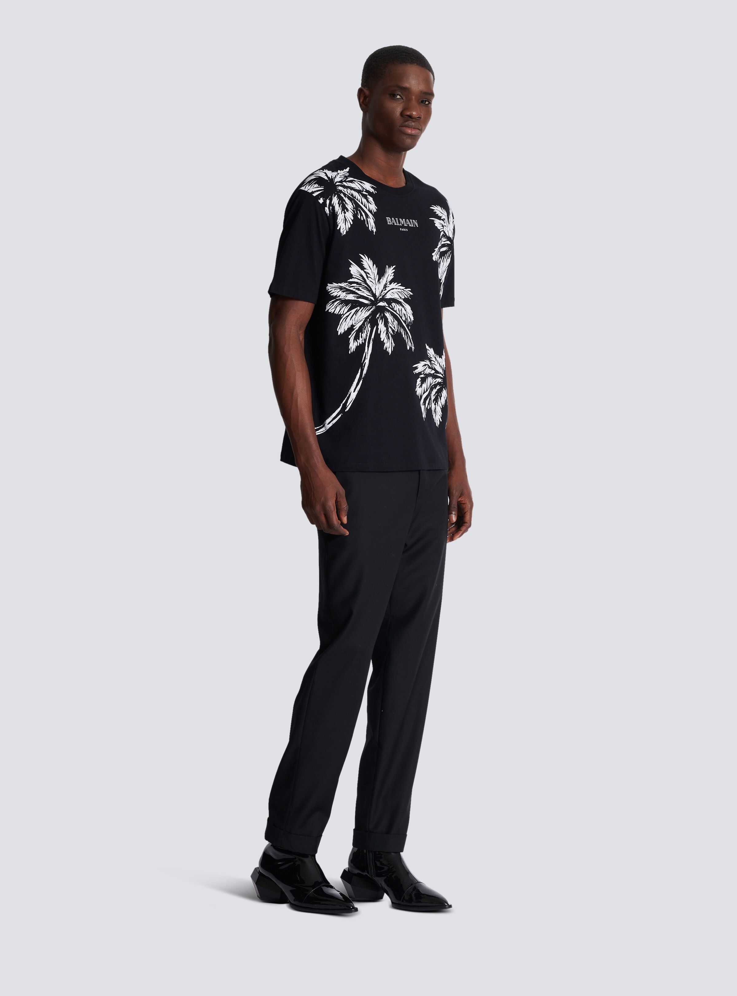 Balmain o1s1wg110925 Palm Tree Print T-Shirt in Black Size US L / EU 52-54 / 3 - 3 Thumbnail