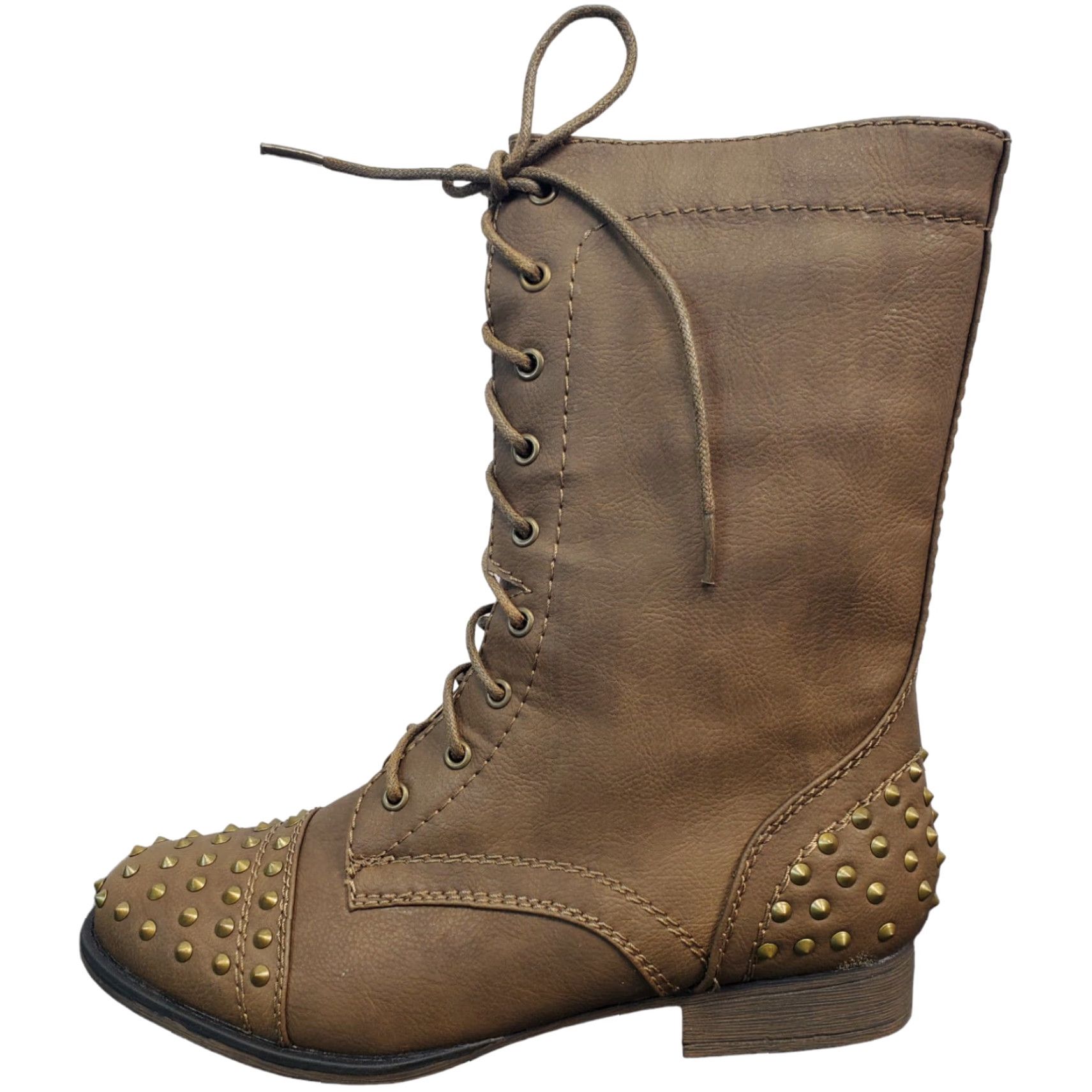 Vintage Rouge Combat Cowboy Boots Brown Studded Round Toe Lace Up Womens Size 8 Size US 8 / IT 38 - 2 Thumbnail