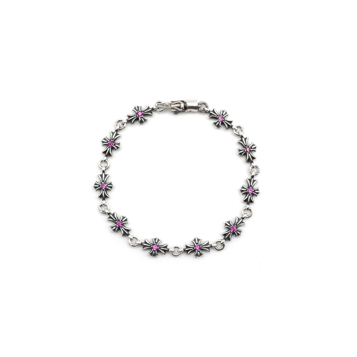 Chrome Hearts Chrome Hearts Tiny E Silver Pink Diamonds Cross Bracelet Size ONE SIZE - 1 Thumbnail