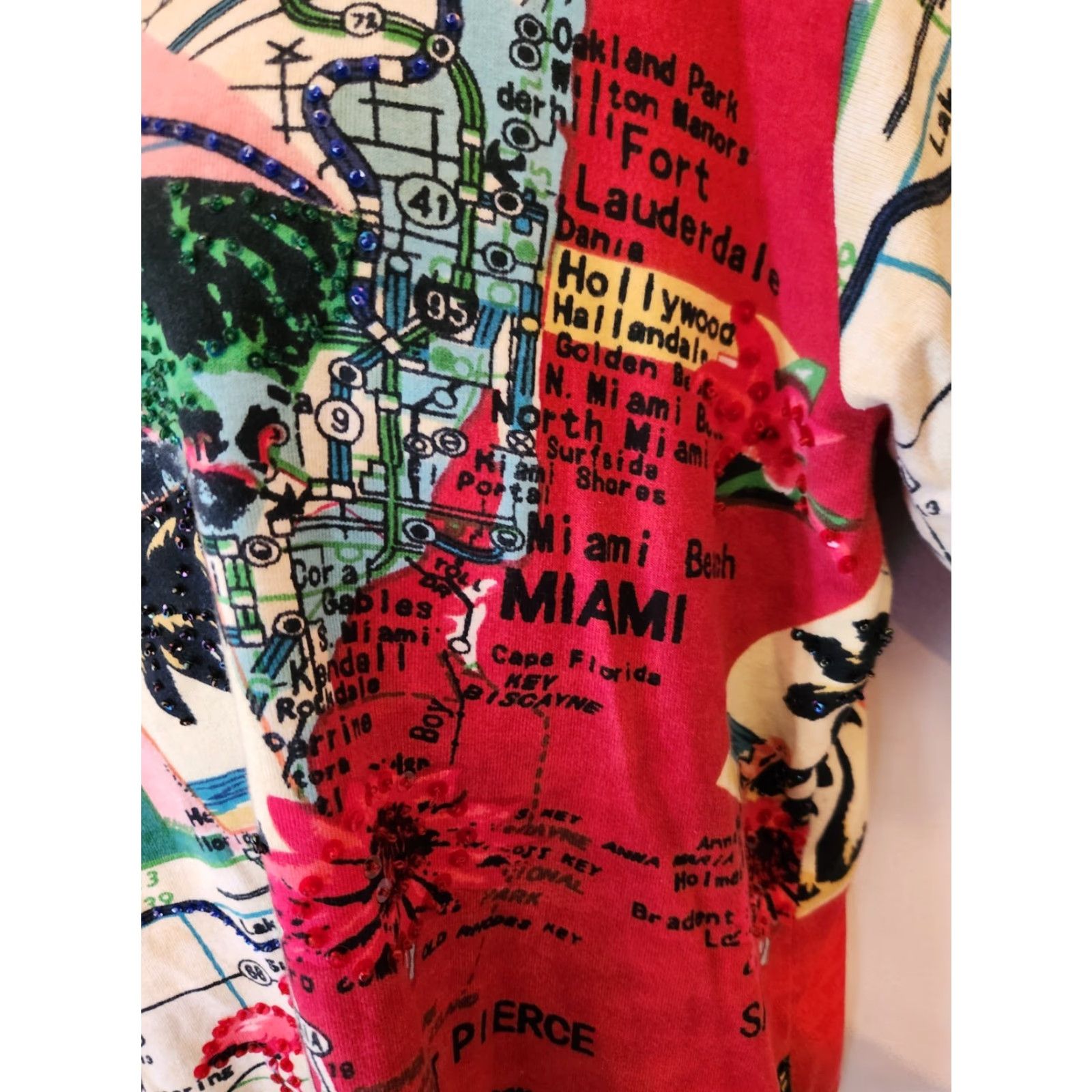 Vintage Artscapes Beaded Florida Miami Travel Map Artsy Top Shirt 2X Plus Size XXL / US 16-18 / IT 52-54 - 3 Thumbnail