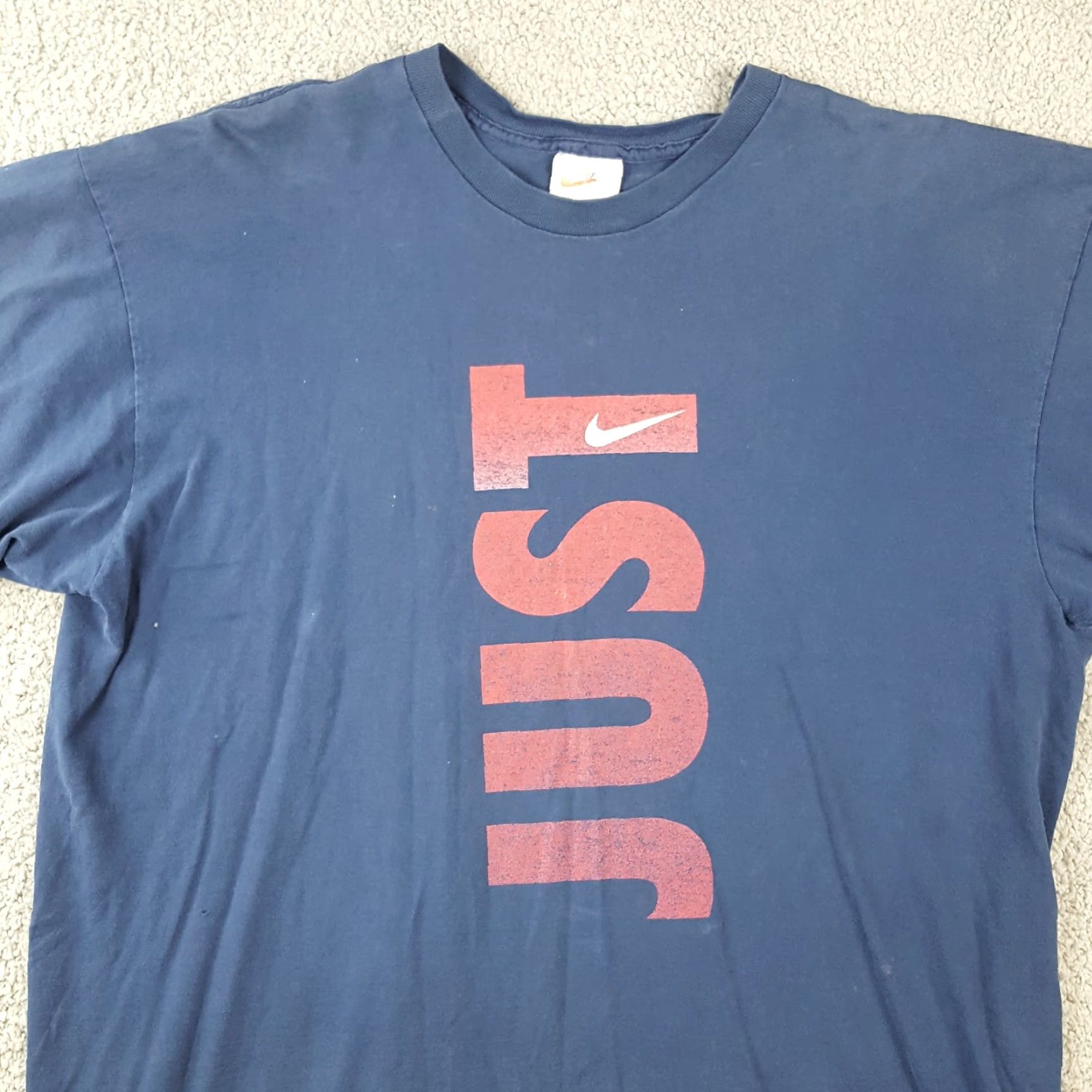 Nike VINTAGE Nike Distressed Just Do It Swoosh Logo T Shirt Mens XL Blue 90s 00s Retro 80s Concert Logo Embroidered Cotton Short Sleeve Crew Neck Size US XL / EU 56 / 4 - 2 Thumbnail