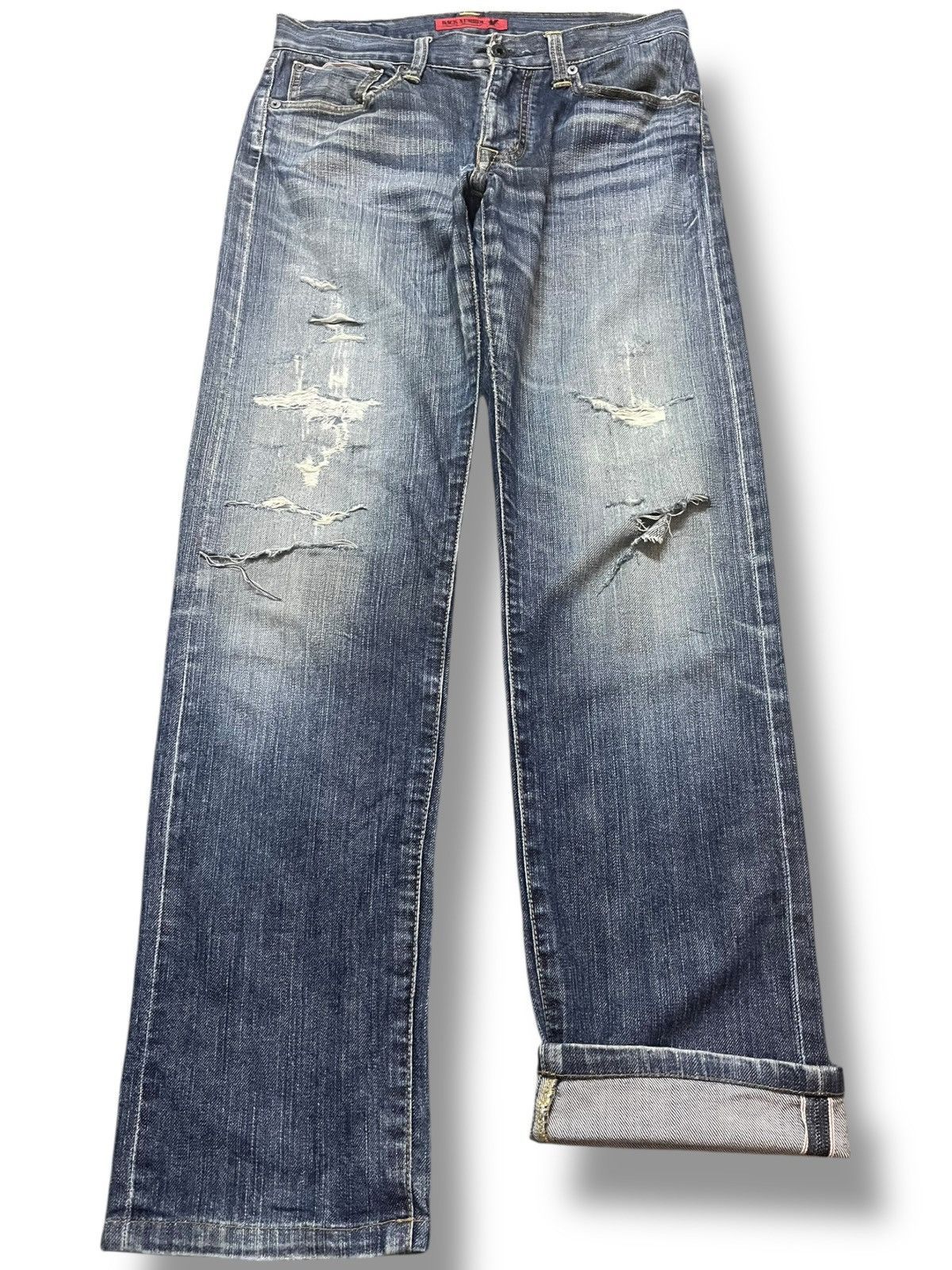 Japanese Brand Vintage Back Number Selvedge Distressed Denim Size US 29 - 1 Thumbnail