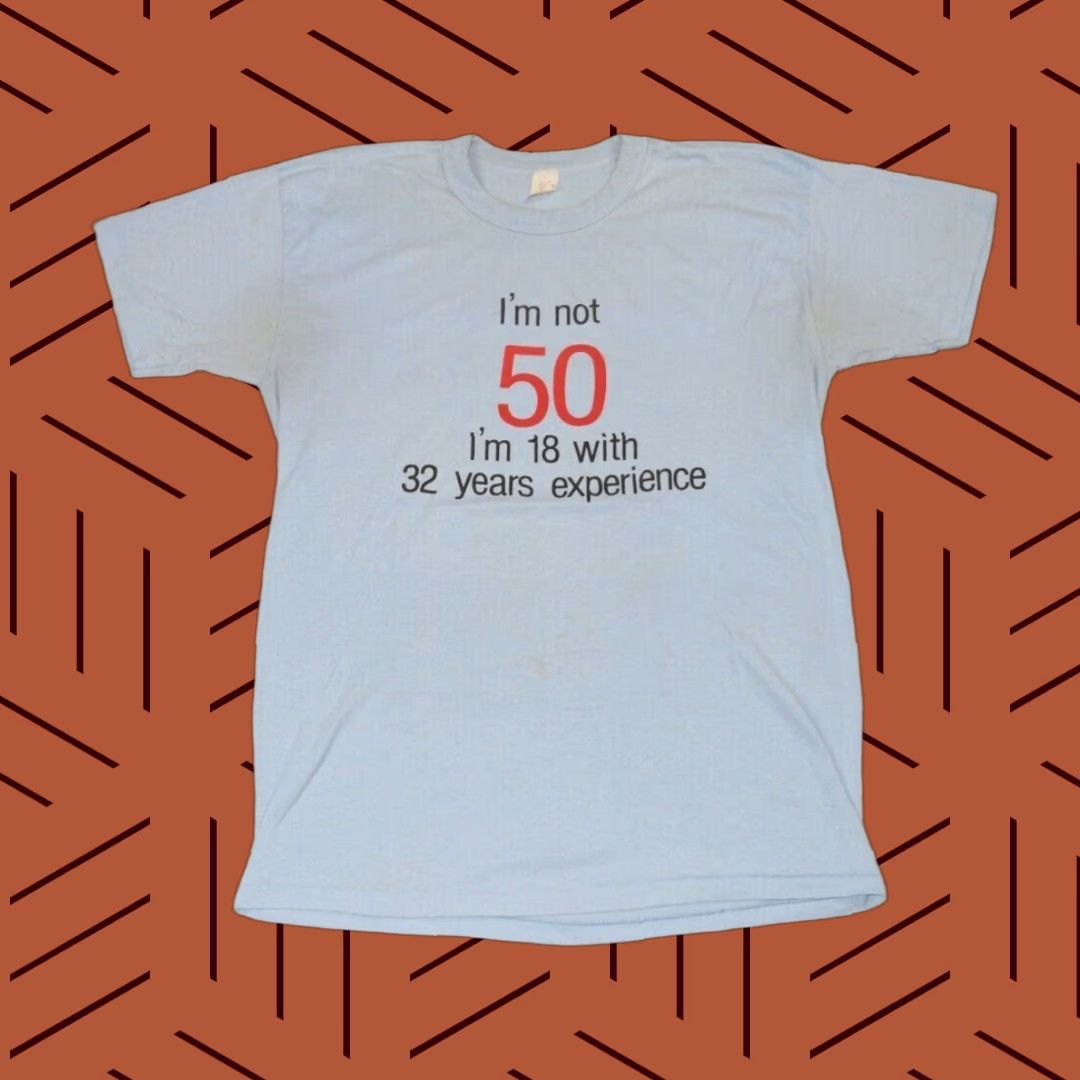 Vintage Vintage 1980s TEE SWING Unisex Blue Cotton-Blend Graphic T-Shirt XL 80s Humor Birthday Mens Size US XL / EU 56 / 4 - 1 Thumbnail