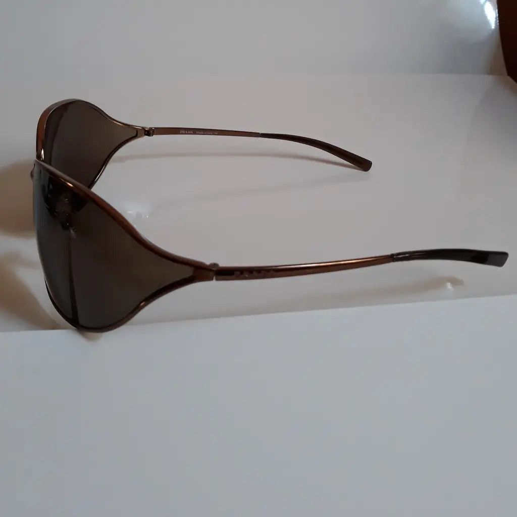 Prada × Vintage PRADA Sunglasses Rectangle Wrap Shield Metal Symbole RI921 Size ONE SIZE - 12 Thumbnail