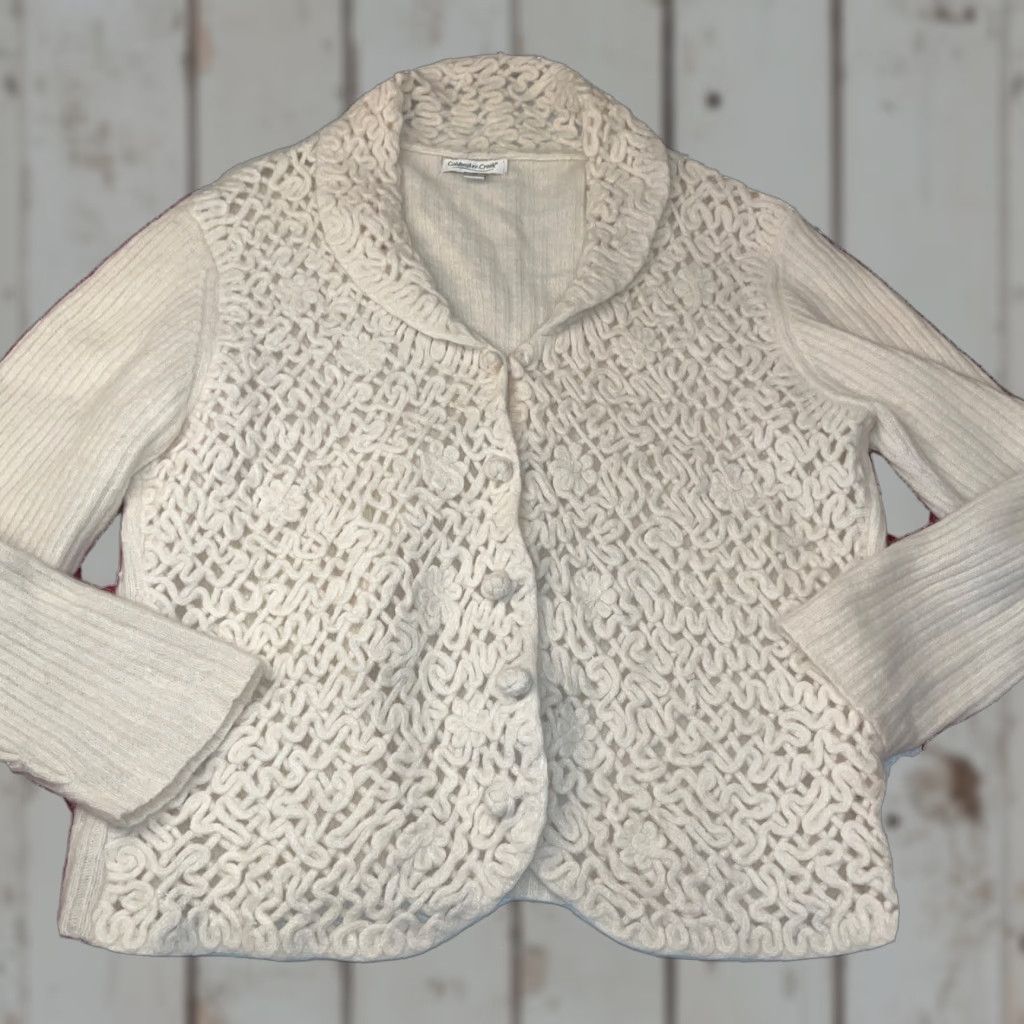 Coldwater Creek VINTAGE Coldwater Creek Angora Cardigan Sweater 1X Open Knit Cowl Neck Ivory Womens Pullover Size XL / US 12-14 / IT 48-50 - 1 Thumbnail