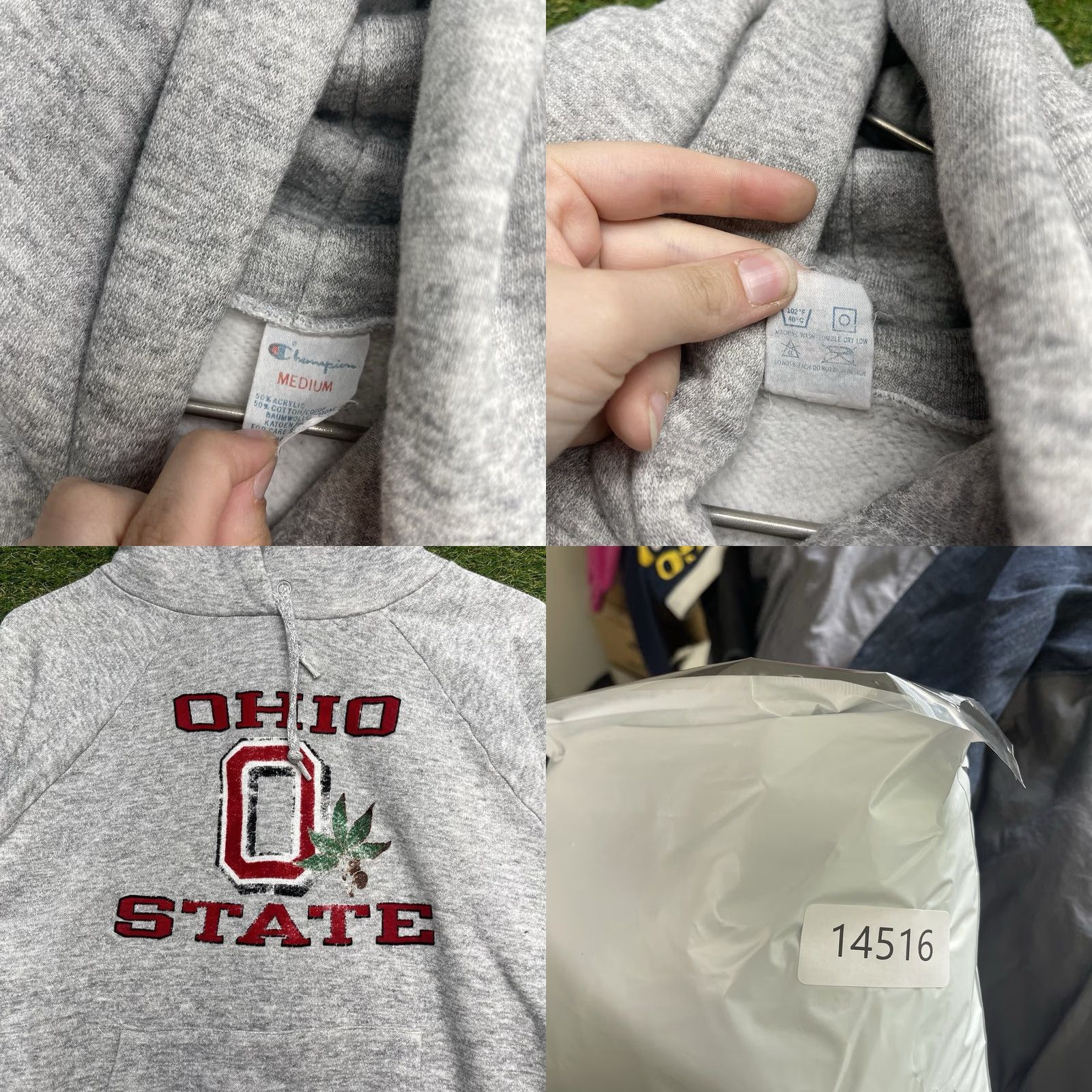 Champion VINTAGE Champion Ohio State Buckeyes Hoodie Mens M Gray 80s OSU Buckeyes Logo Fleece Pullover Hooded Size US M / EU 48-50 / 2 - 8 Thumbnail