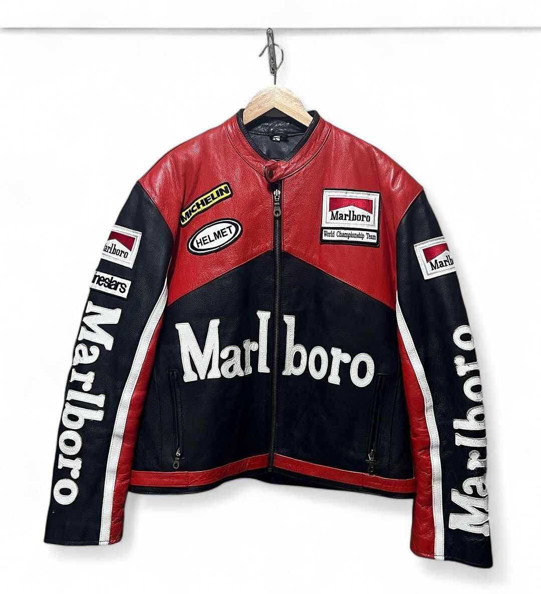 Leather Jacket × Marlboro × Streetwear Marlboro Leather Racing Jacket ♥ ...