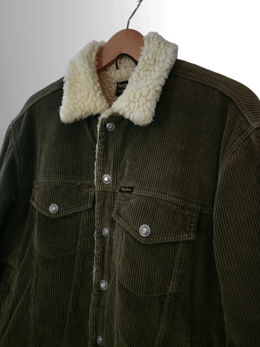 image of 90's Pepe Jeans London Olive Green Corduroy Sherpa, Men's (Size Small)