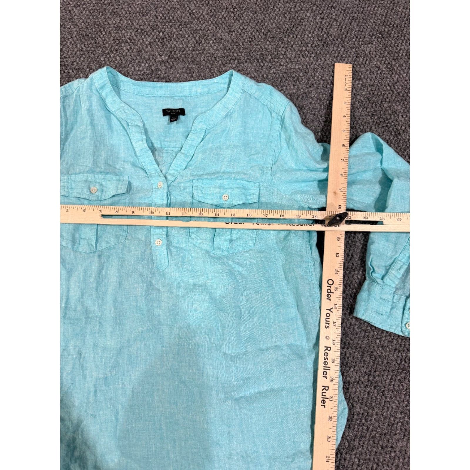 Talbots Talbots Button Front Shirt Womens Petite Large Green Linen Long Sleeve Casual Blouse Size L / US 10 / IT 46 - 3 Thumbnail