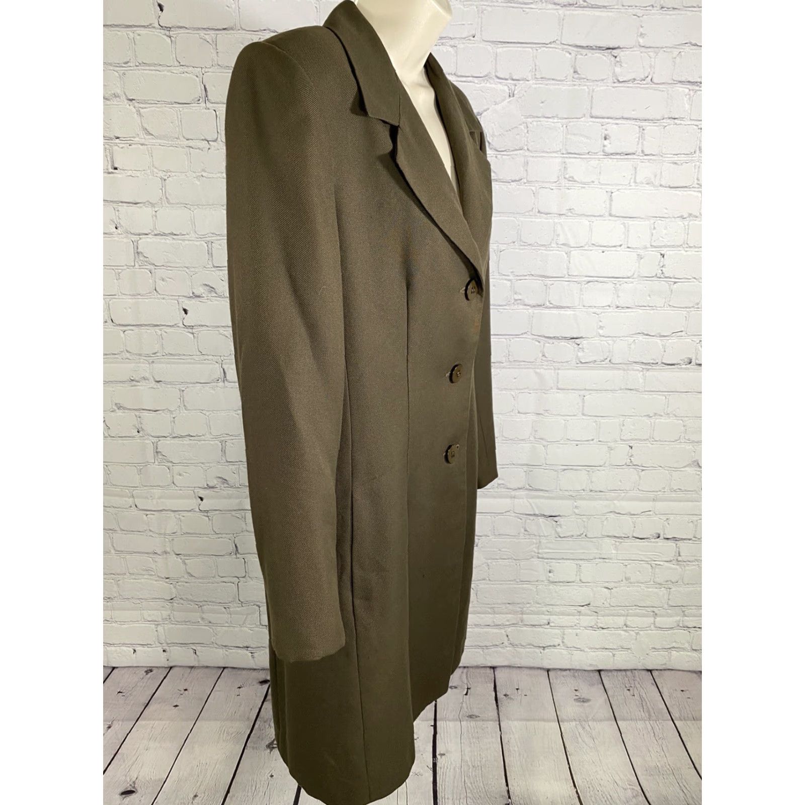 Vintage VINTAGE CHAD STEVENS Coat Womens 8 Green Long Forrest 3 Button Lined Jacket Size M / US 6-8 / IT 42-44 - 2 Thumbnail