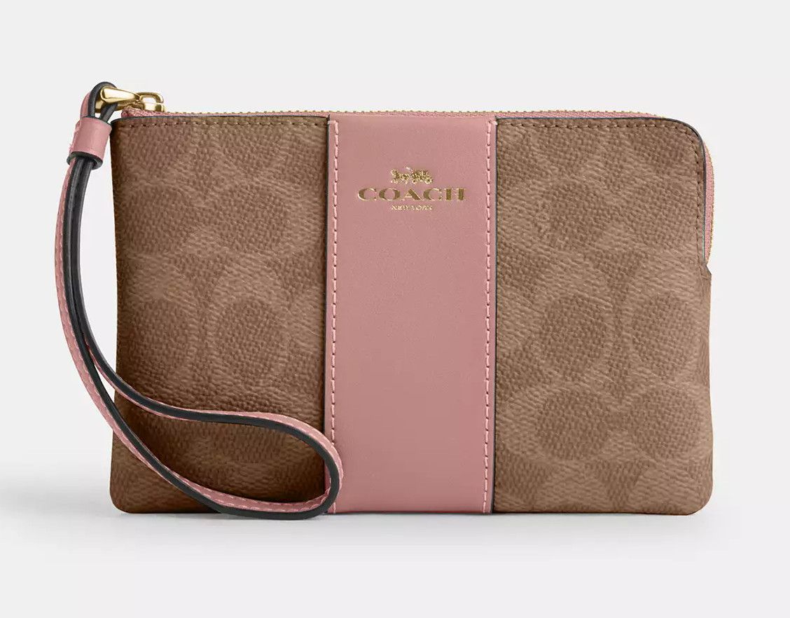 Coach Corner Zip Wristlet In Signature Canvas With Stripe CW854 Size ONE SIZE - 4 Thumbnail