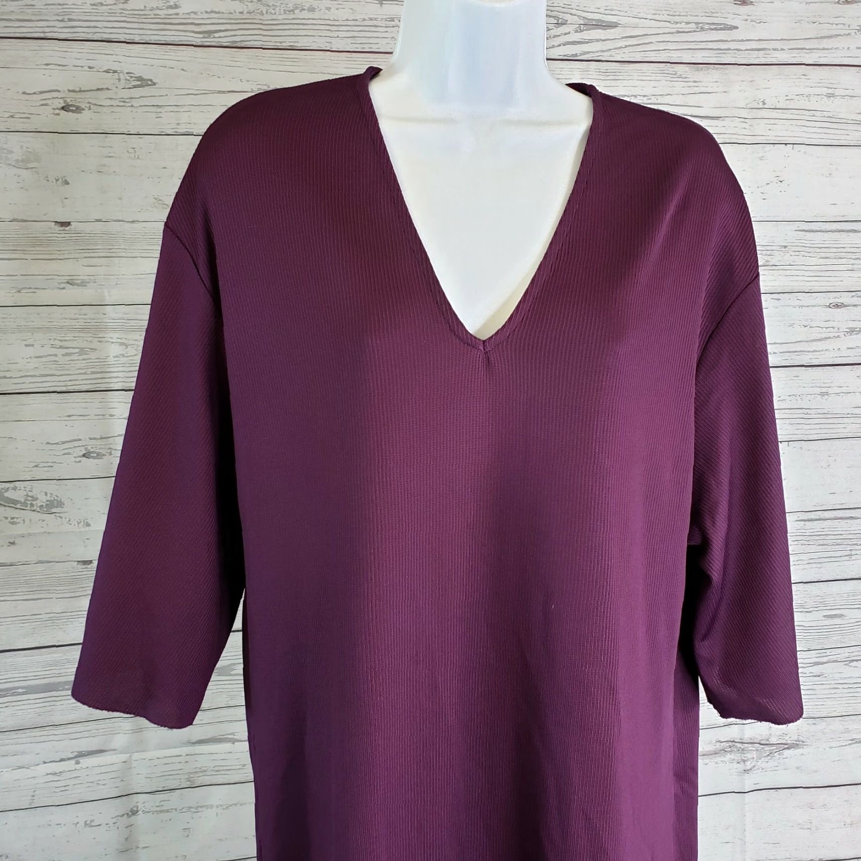Zara Zara Trafaluc Womens Shift Dress Sz S Solid Purple V-Neck 3/4 Sleeve Dress Size S / US 4 / IT 40 - 3 Thumbnail
