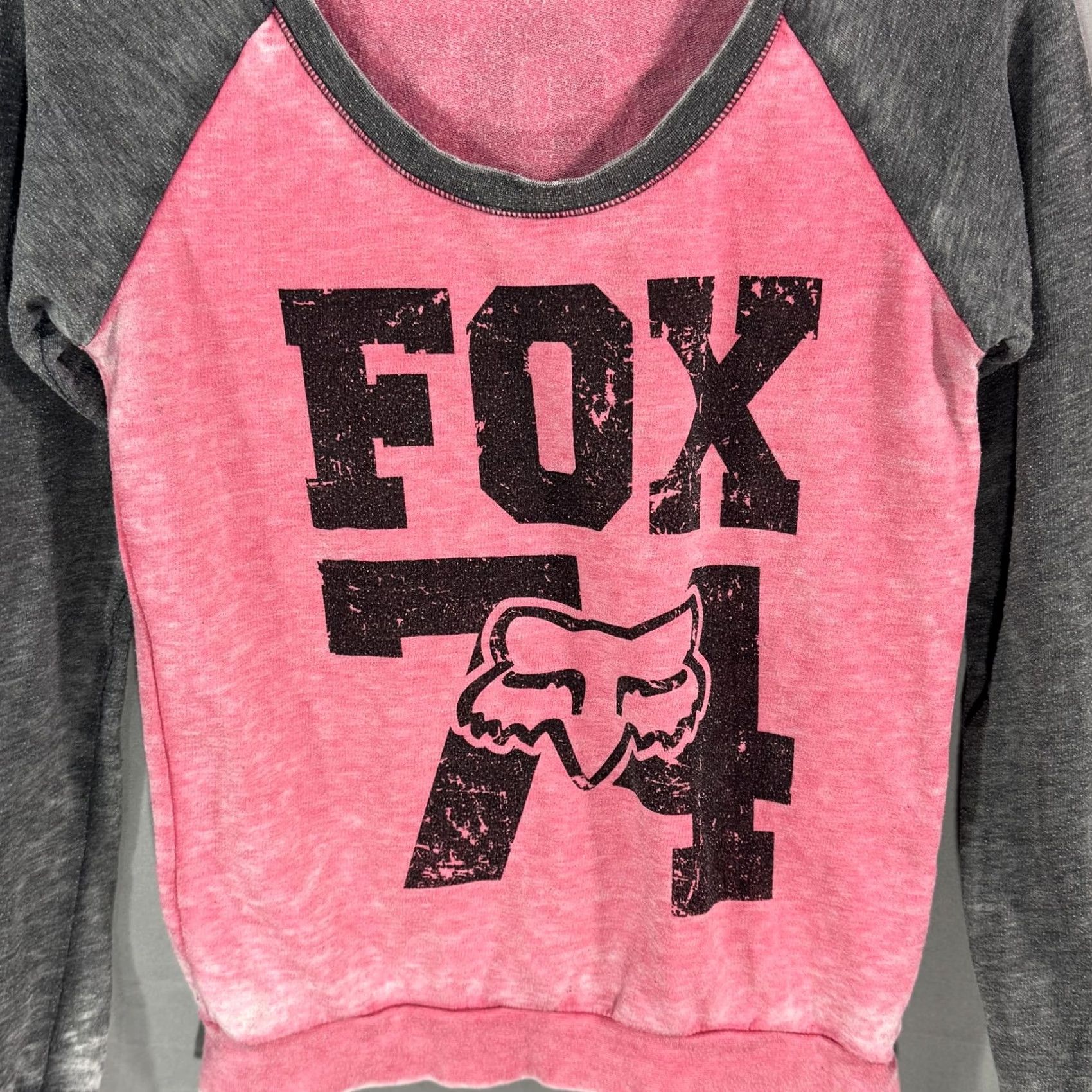 Fox Racing Fox Racing Sweater Womens Small Pink Gray 74 Crewneck Pullover Graphic Logo Moto Raglan Sleeve Knit Size S / US 4 / IT 40 - 3 Thumbnail