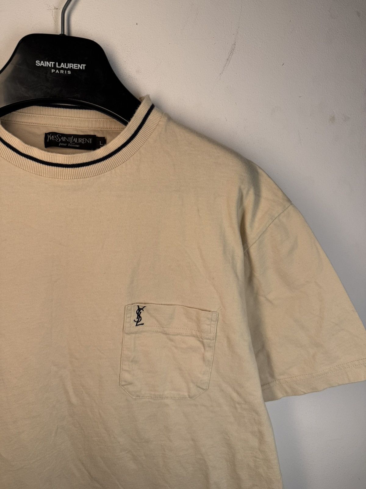 Yves Saint Laurent 90s YSL T-Shirt Beige Size US L / EU 52-54 / 3 - 1 Thumbnail