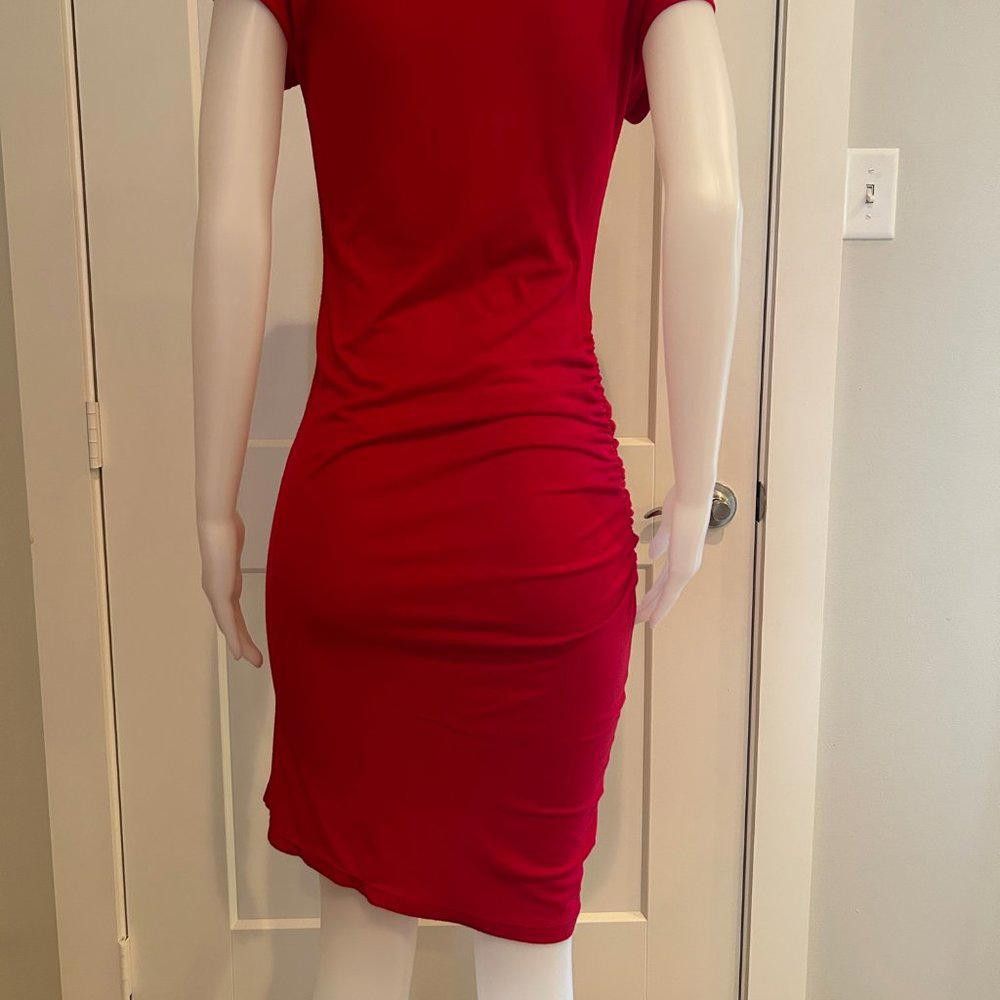 Designer Black Halo Asymmetrical Ruched T-shirt Dress Size M / US 6-8 / IT 42-44 - 6 Thumbnail