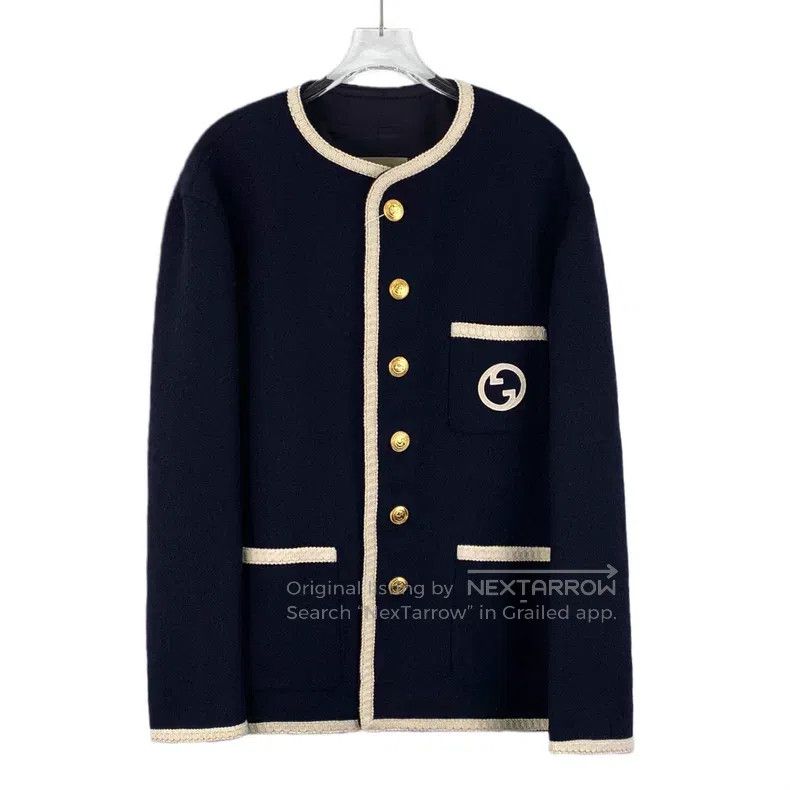 Gucci Gucci 23 dark blue logo embroidered wool round neck single Size US M / EU 48-50 / 2 - 1 Thumbnail