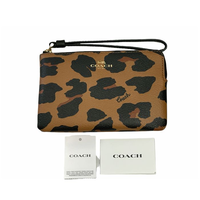 Coach Coach Corner Zip Wristlet With Leopard Print New Grailed