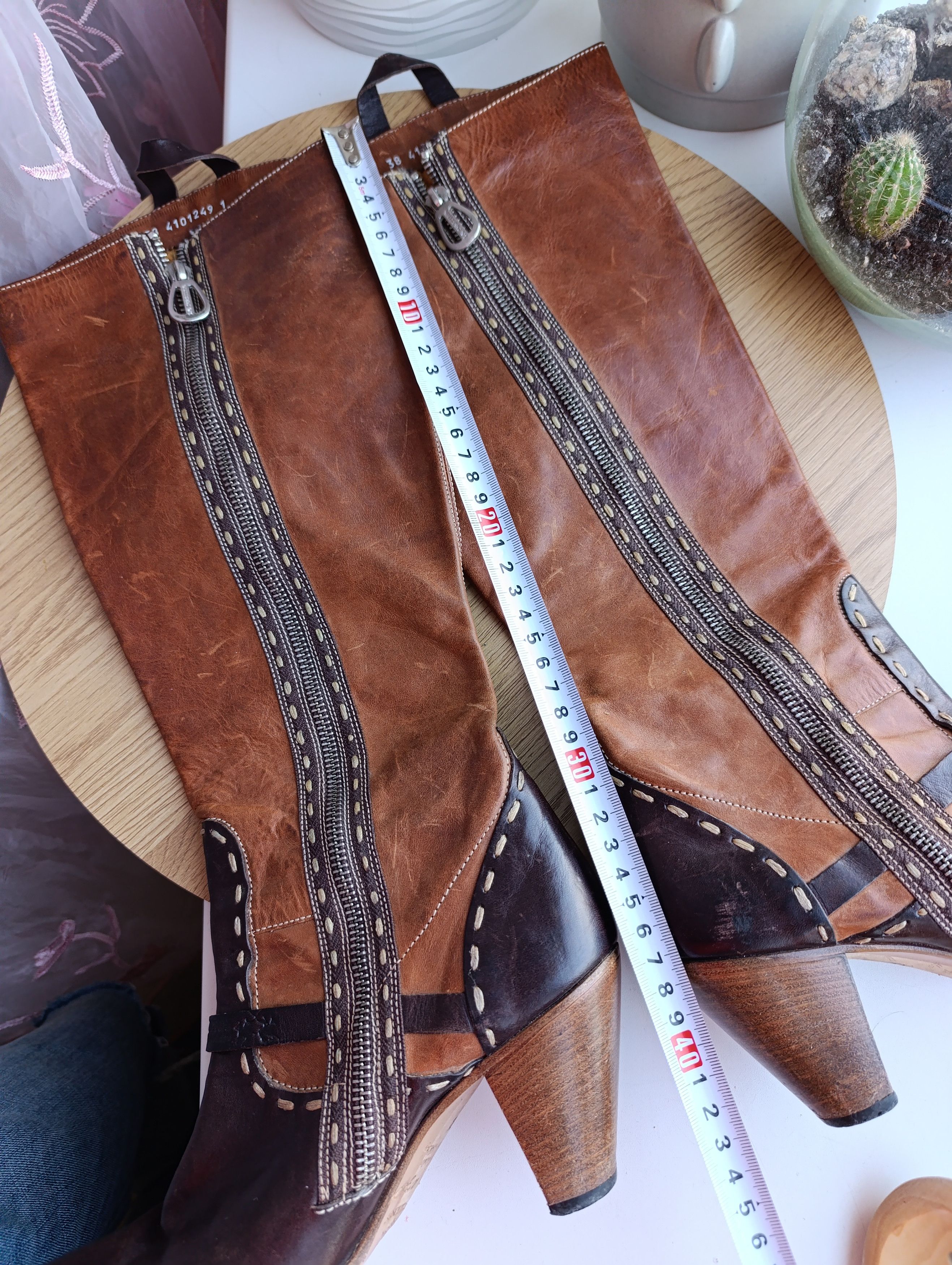 La Martina LA MARTINA BROWN LEATHER KNER HIGHT HEELED ZIP BOOTS Size US 8 / IT 38 - 22 Thumbnail