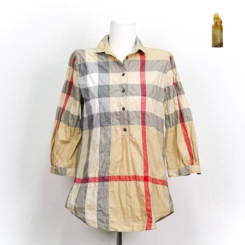 Burberry Burberry Summer Beige Check Long Sleeve Shirt Size XS / US 0-2 / IT 36-38 - 1 Thumbnail