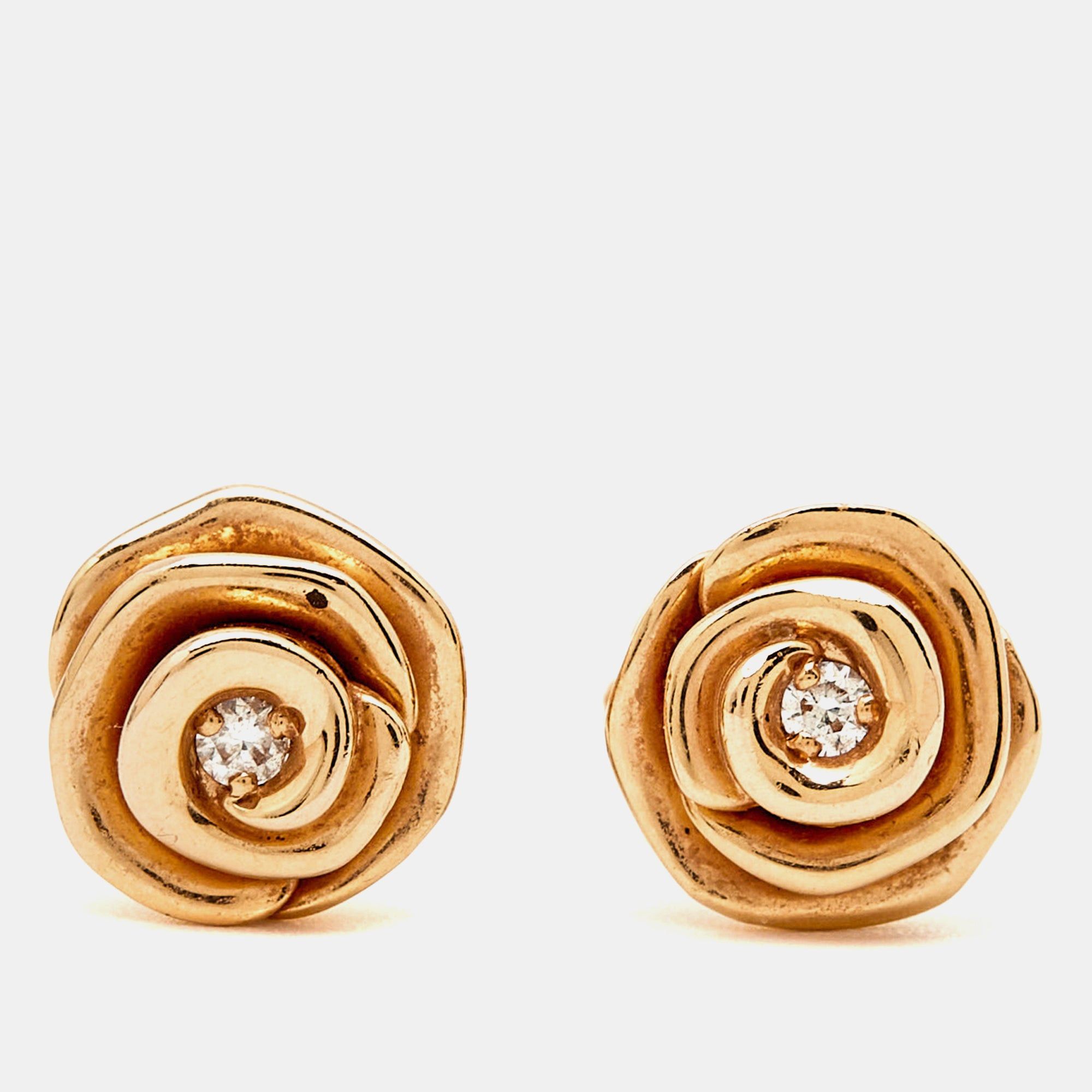 image of Dior Small Rose Couture Diamond 18K Rose Gold Earrings, Women's
