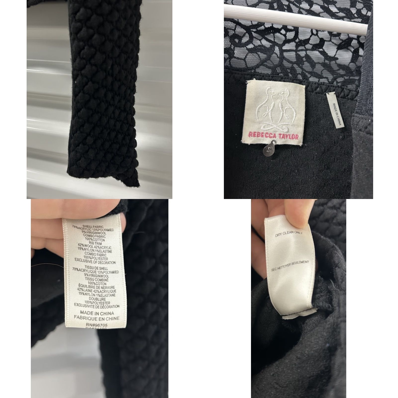 Rebecca Taylor Womens Rebecca Taylor Jacket Black Wool Tweed Quilted ZipUp Moto Size 2 Long Sleeve Pocketed Regular Fit Size XS / US 0-2 / IT 36-38 - 8 Thumbnail